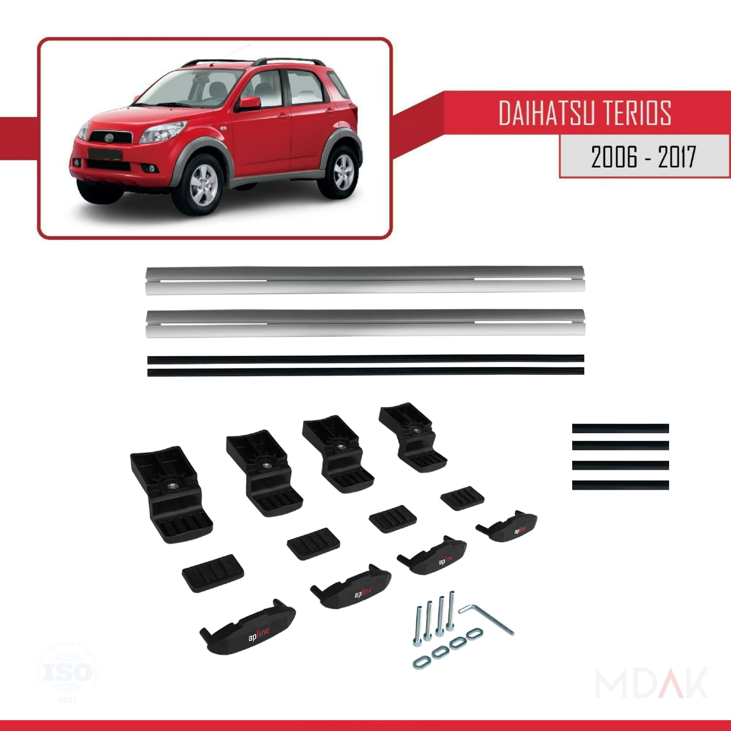 Daihatsu Terios 2 (J200) 2006-2017 Arası ile Uyumlu BASIC Model Ara Atkı Tavan Barı Gri 2 Adet - Görsel 6