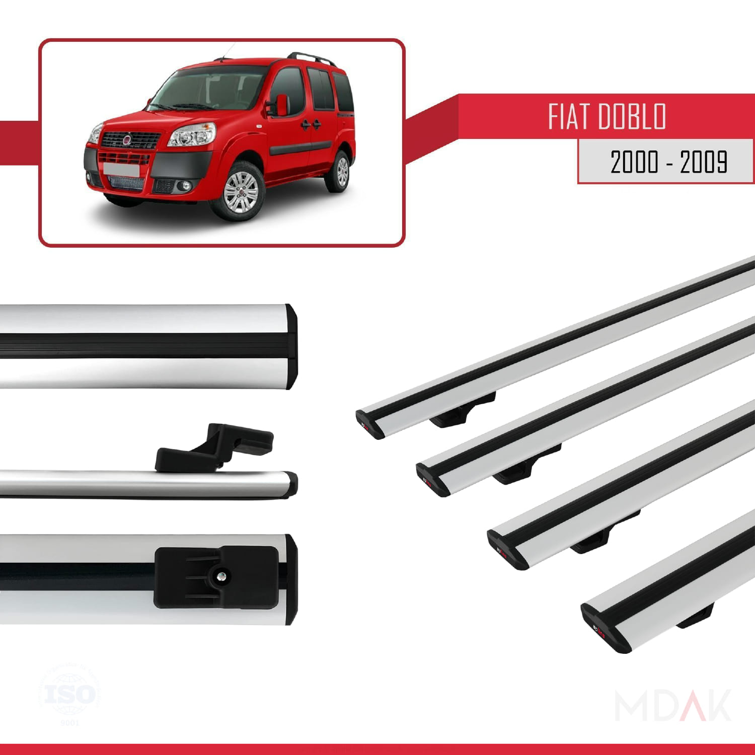 Fiat Doblo 2000-2009 Arası ile Uyumlu BASIC Model Ara Atkı Tavan Barı Gri 4 Adet - Görsel 3