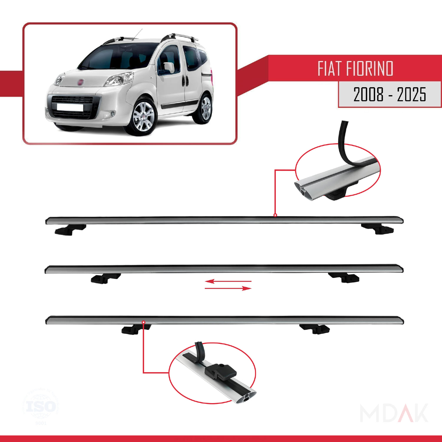Fiat Fiorino 3 2008 ve Sonrası ile Uyumlu BASIC Model Ara Atkı Tavan Barı Gri 2 Adet - Görsel 5
