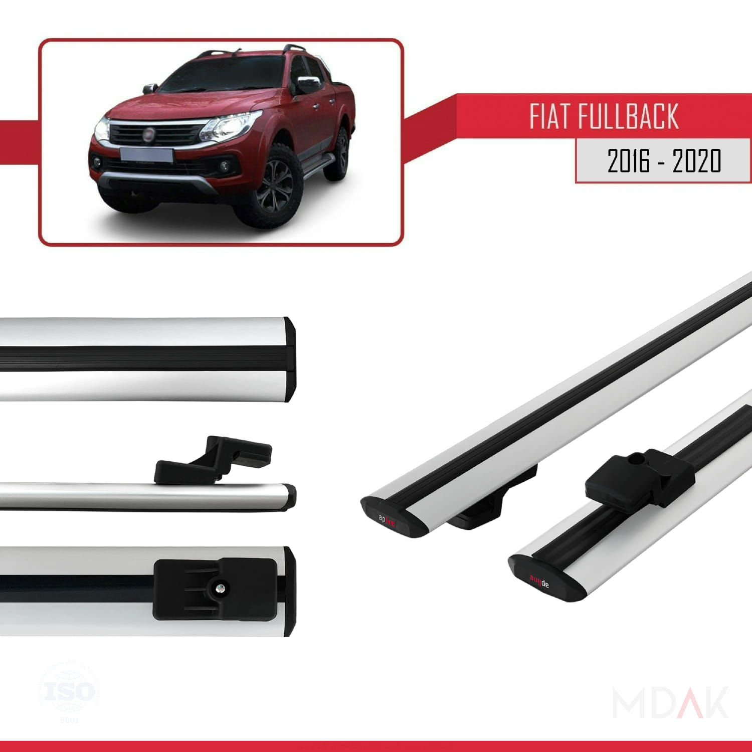 Fiat Fullback 2016-2020 Arası ile Uyumlu BASIC Model Ara Atkı Tavan Barı Gri 2 Adet - Görsel 3