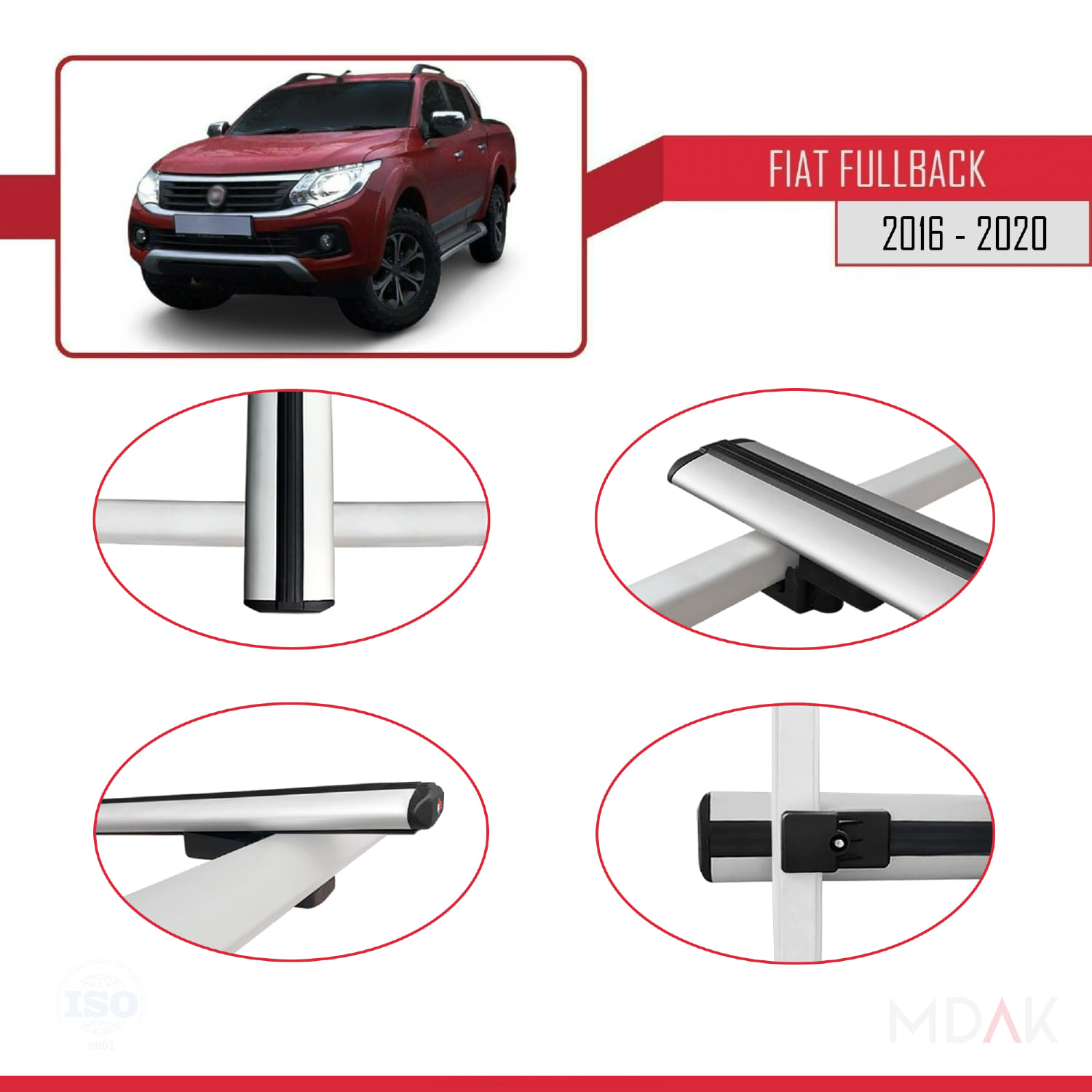 Fiat Fullback 2016-2020 Arası ile Uyumlu BASIC Model Ara Atkı Tavan Barı Gri 2 Adet - Görsel 4
