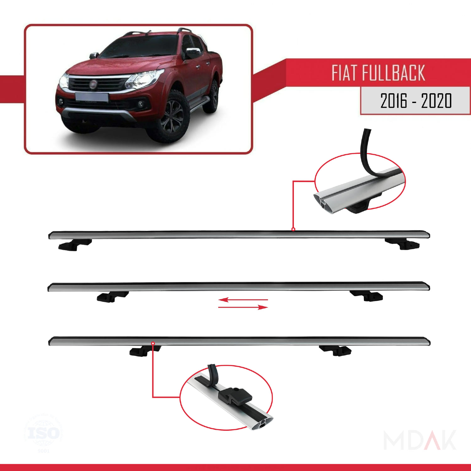 Fiat Fullback 2016-2020 Arası ile Uyumlu BASIC Model Ara Atkı Tavan Barı Gri 2 Adet - Görsel 5