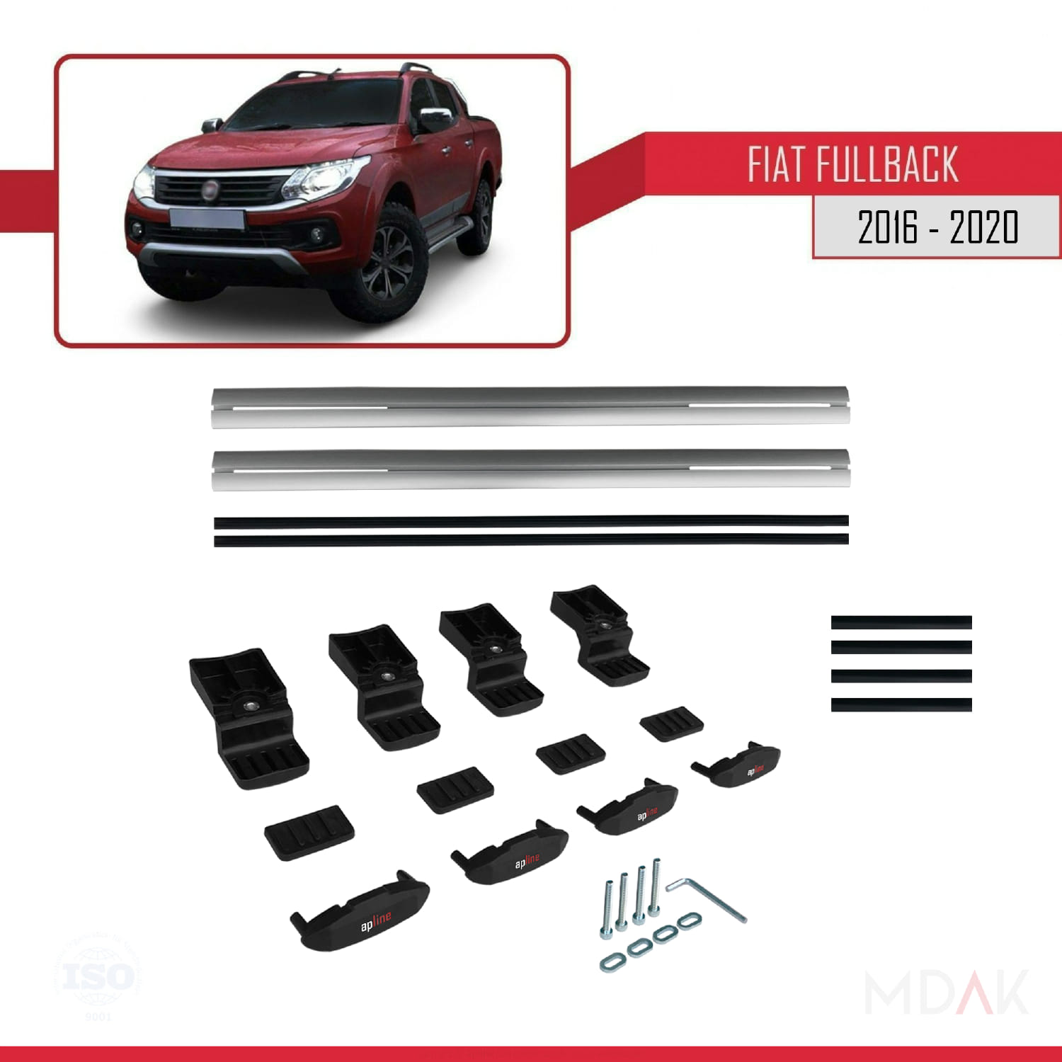Fiat Fullback 2016-2020 Arası ile Uyumlu BASIC Model Ara Atkı Tavan Barı Gri 2 Adet - Görsel 6