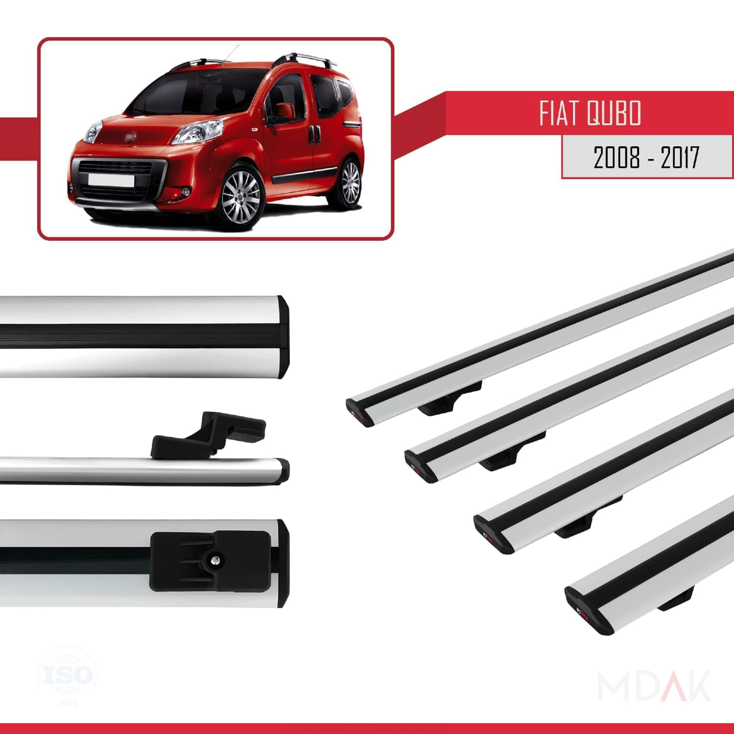 Fiat Qubo 2008-2017 Arası ile Uyumlu BASIC Model Ara Atkı Tavan Barı Gri 4 Adet - Görsel 3