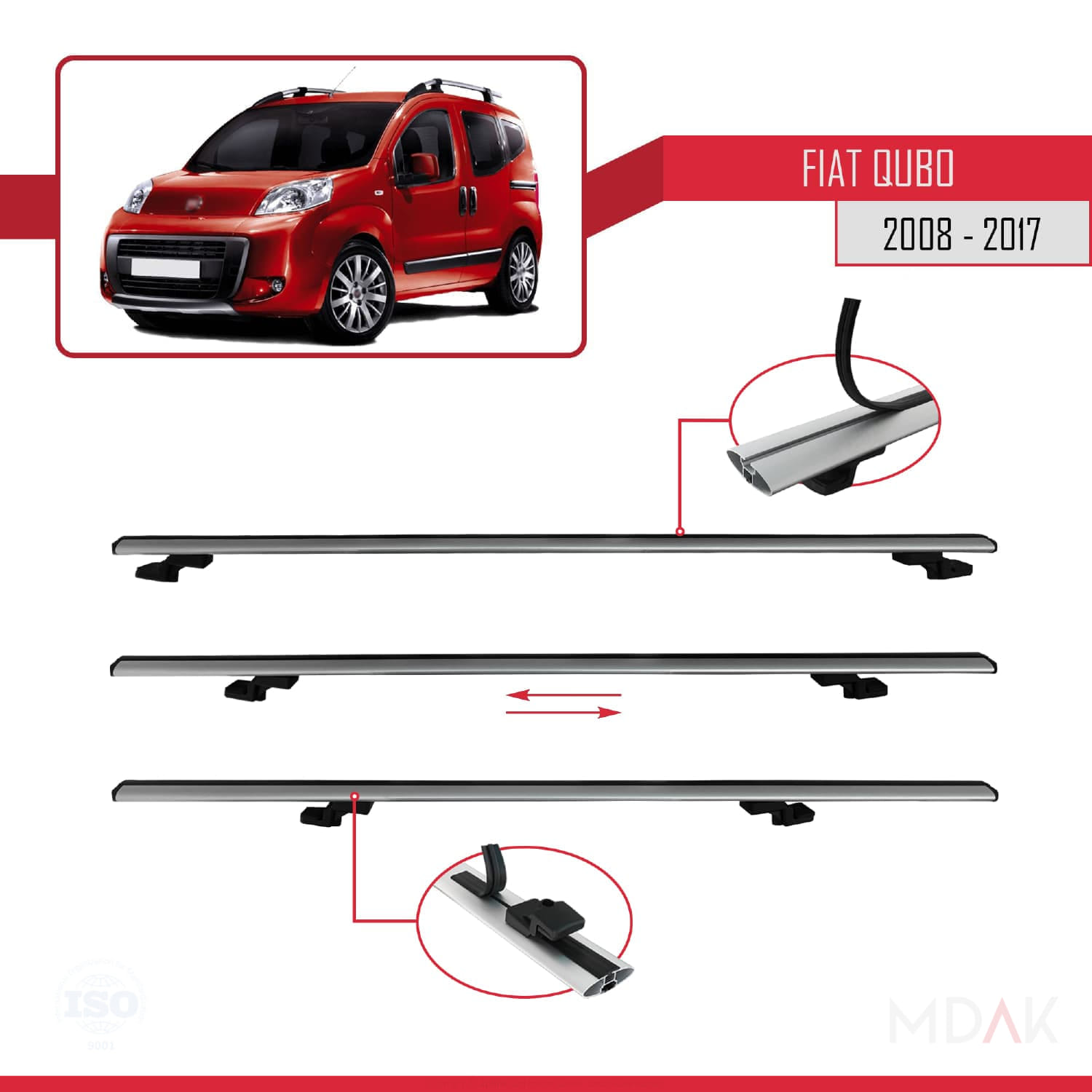 Fiat Qubo 2008-2017 Arası ile Uyumlu BASIC Model Ara Atkı Tavan Barı Gri 4 Adet - Görsel 4