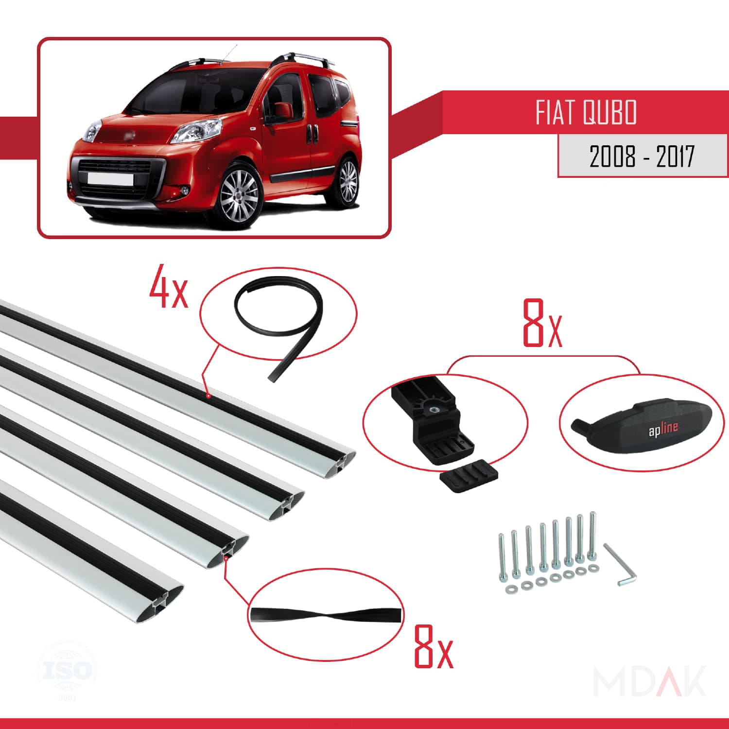 Fiat Qubo 2008-2017 Arası ile Uyumlu BASIC Model Ara Atkı Tavan Barı Gri 4 Adet - Görsel 5