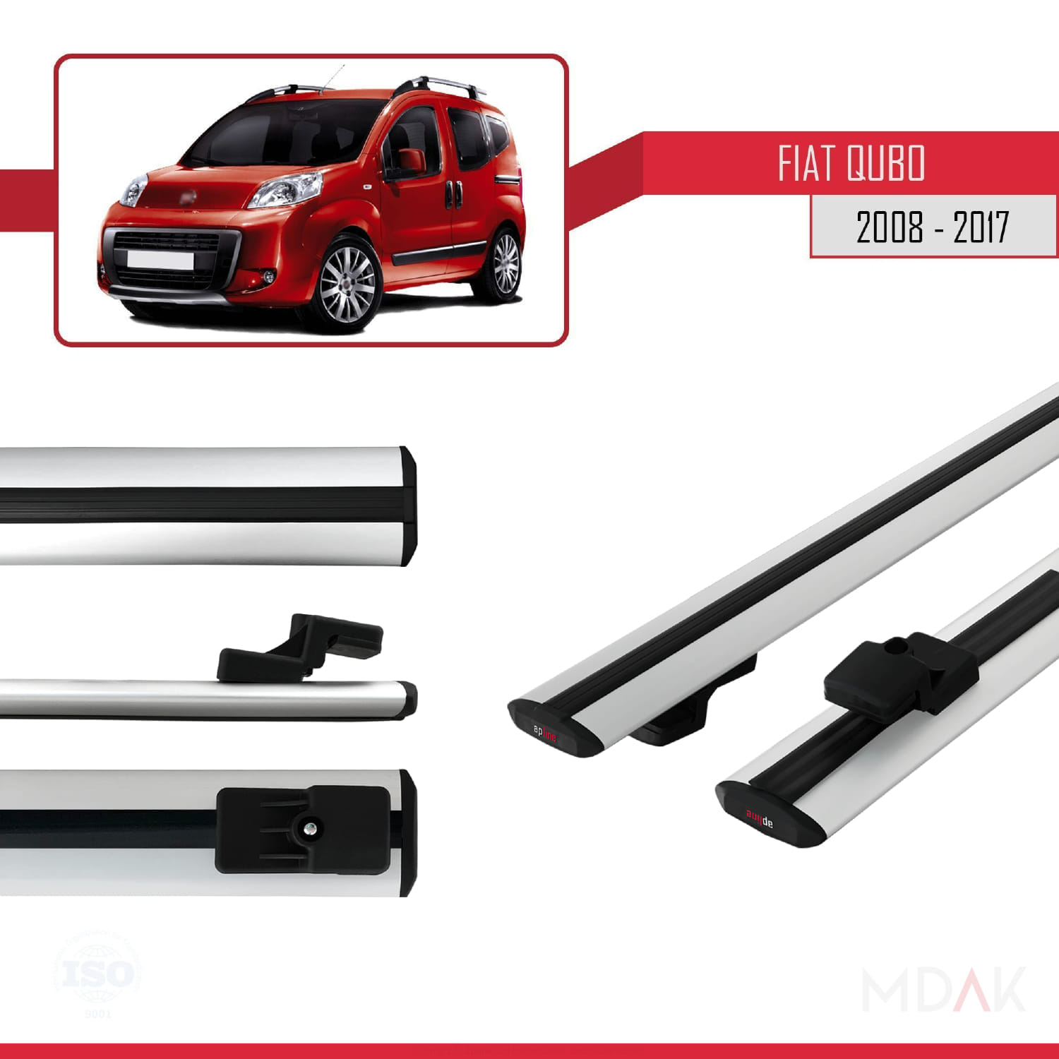 Fiat Qubo 2008-2017 Arası ile Uyumlu BASIC Model Ara Atkı Tavan Barı Gri 2 Adet - Görsel 3