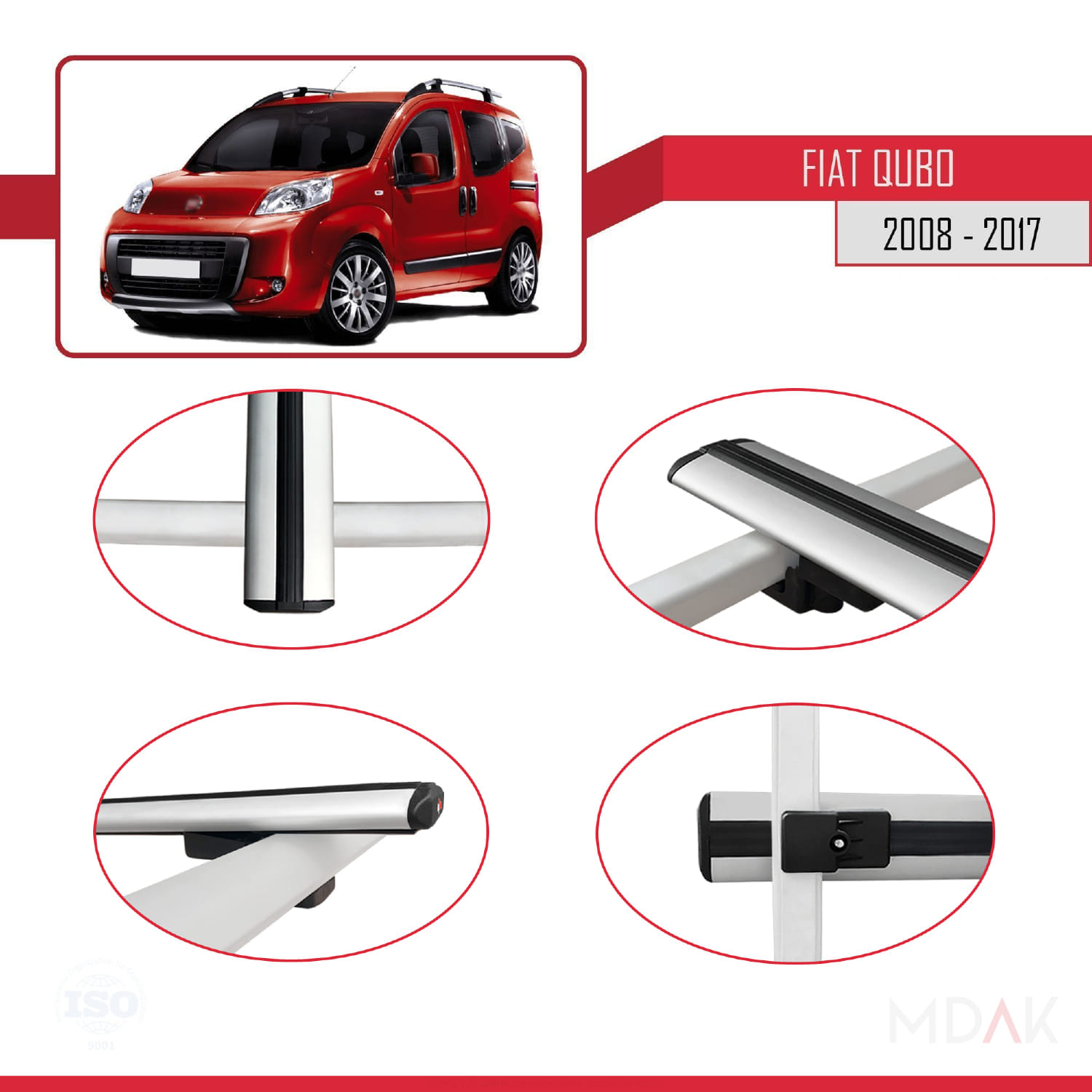 Fiat Qubo 2008-2017 Arası ile Uyumlu BASIC Model Ara Atkı Tavan Barı Gri 2 Adet - Görsel 4