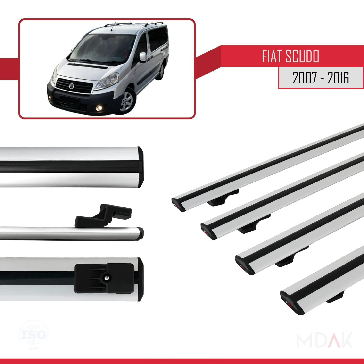 Fiat Scudo 2 2007-2016 Arası ile Uyumlu BASIC Model Ara Atkı Tavan Barı Gri 4 Adet - Görsel 3