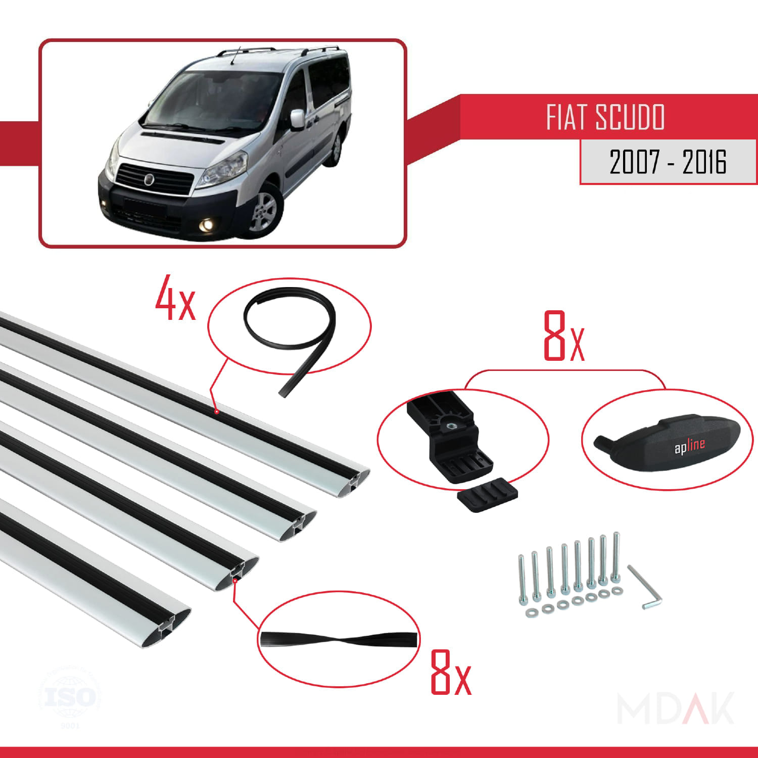 Fiat Scudo 2 2007-2016 Arası ile Uyumlu BASIC Model Ara Atkı Tavan Barı Gri 4 Adet - Görsel 5