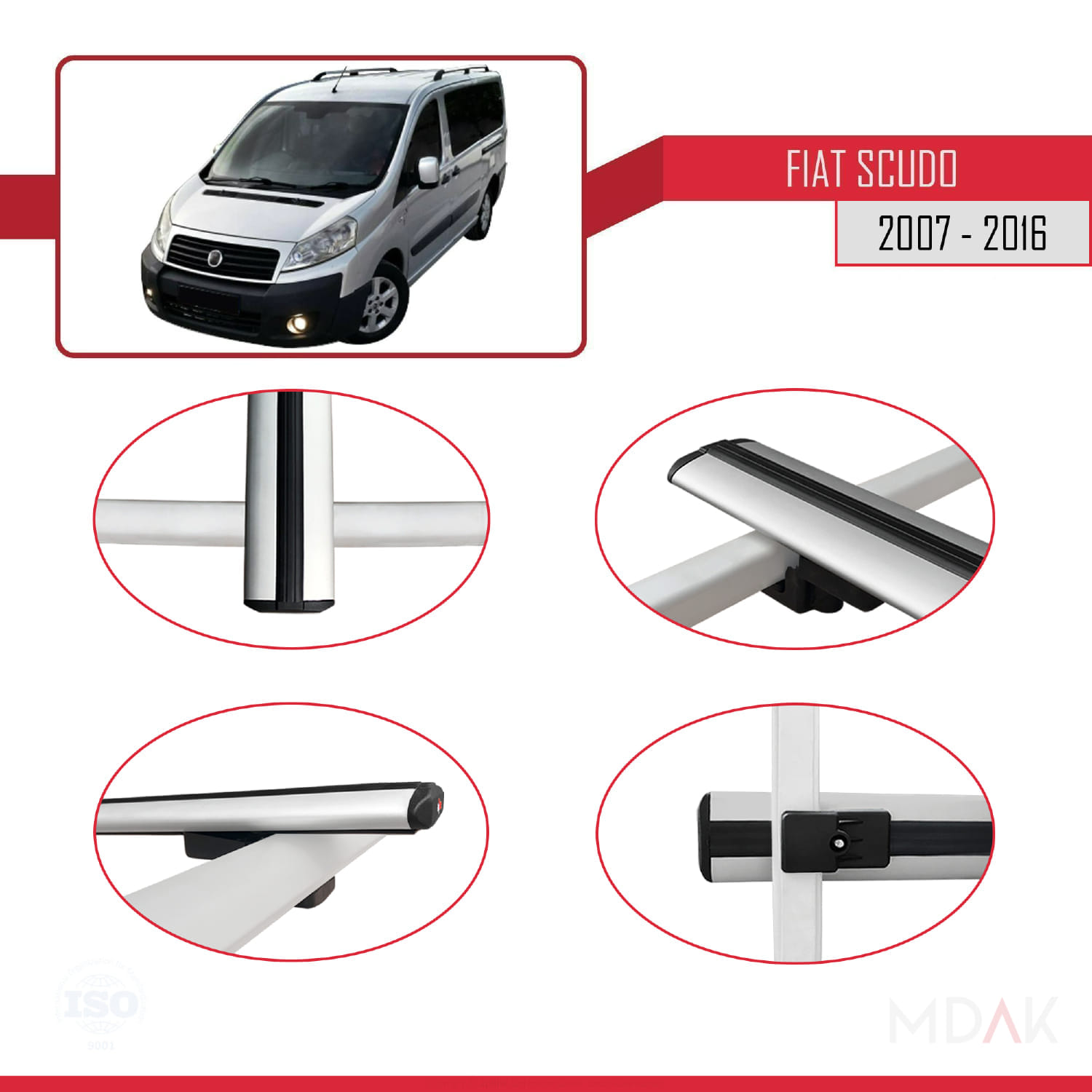 Fiat Scudo 2 2007-2016 Arası ile Uyumlu BASIC Model Ara Atkı Tavan Barı Gri 2 Adet - Görsel 4