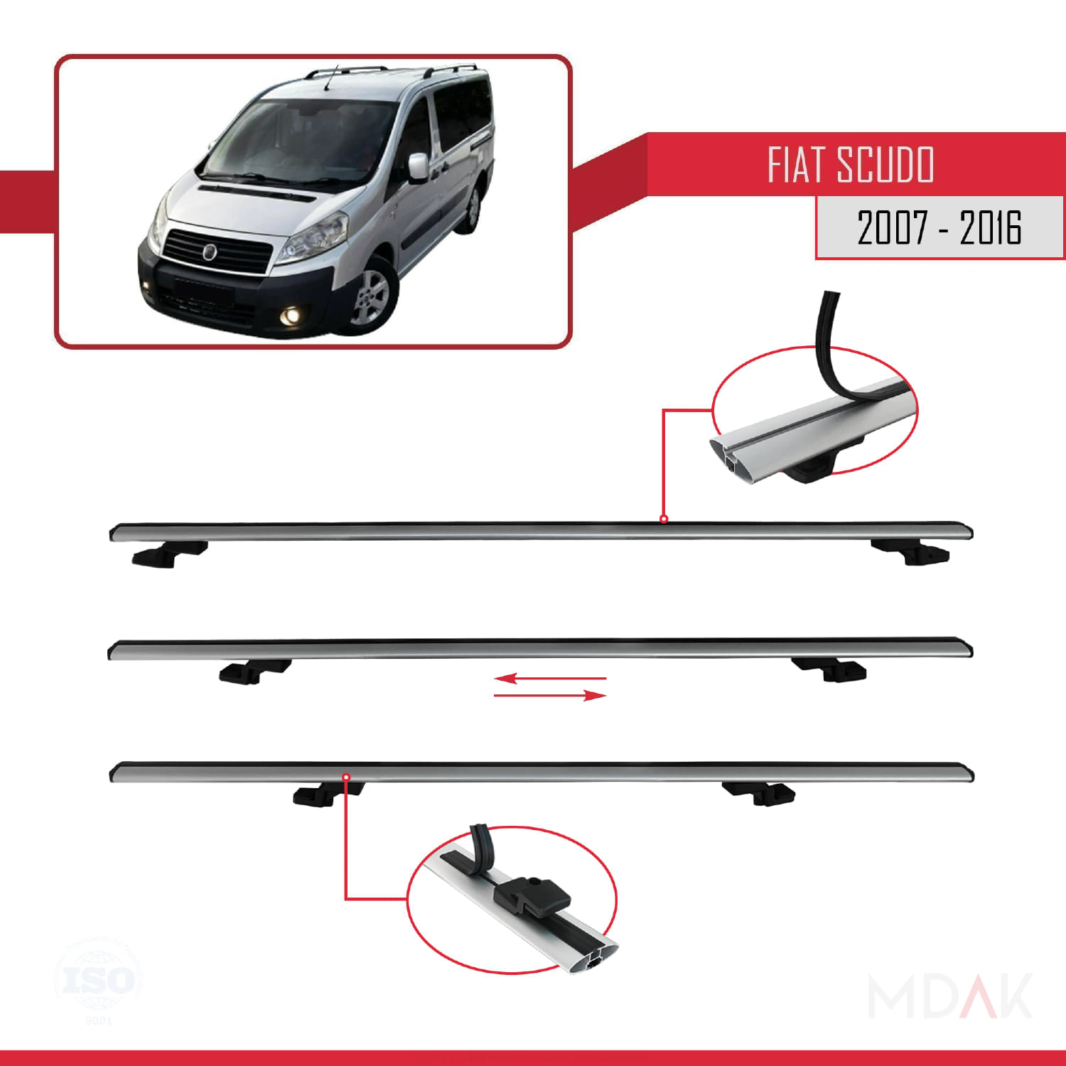 Fiat Scudo 2 2007-2016 Arası ile Uyumlu BASIC Model Ara Atkı Tavan Barı Gri 2 Adet - Görsel 5