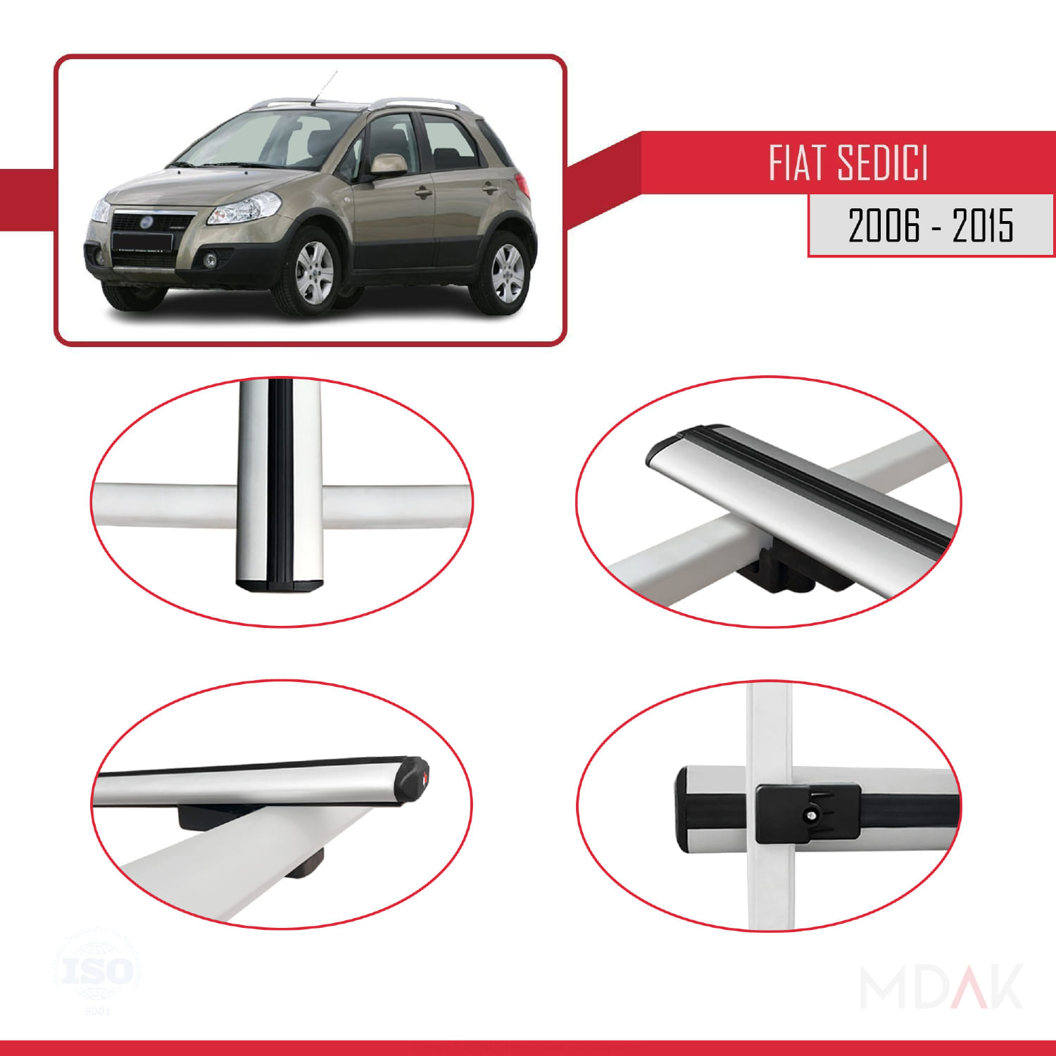 Fiat Sedici 2006-2015 Arası ile Uyumlu BASIC Model Ara Atkı Tavan Barı Gri 2 Adet - Görsel 4