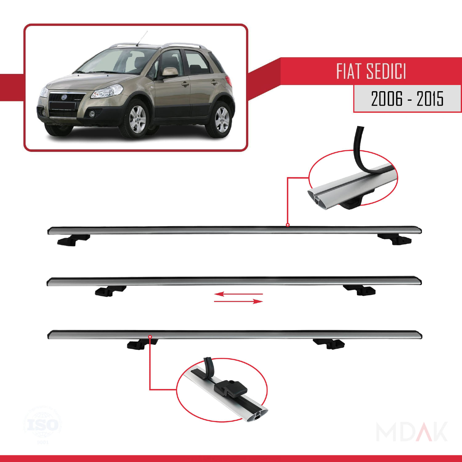 Fiat Sedici 2006-2015 Arası ile Uyumlu BASIC Model Ara Atkı Tavan Barı Gri 2 Adet - Görsel 5