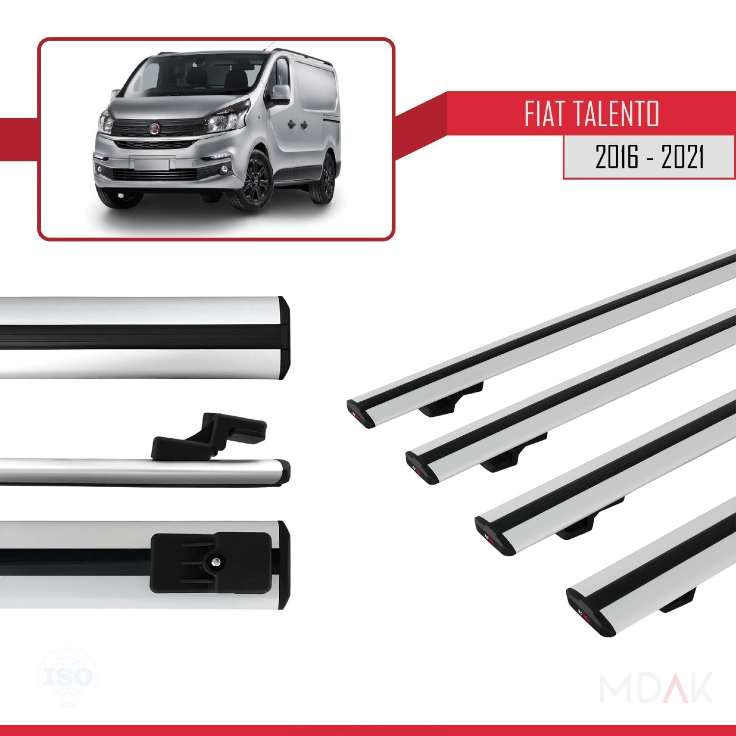 Fiat Talento 2016-2021 Arası ile Uyumlu BASIC Model Ara Atkı Tavan Barı Gri 4 Adet - Görsel 3