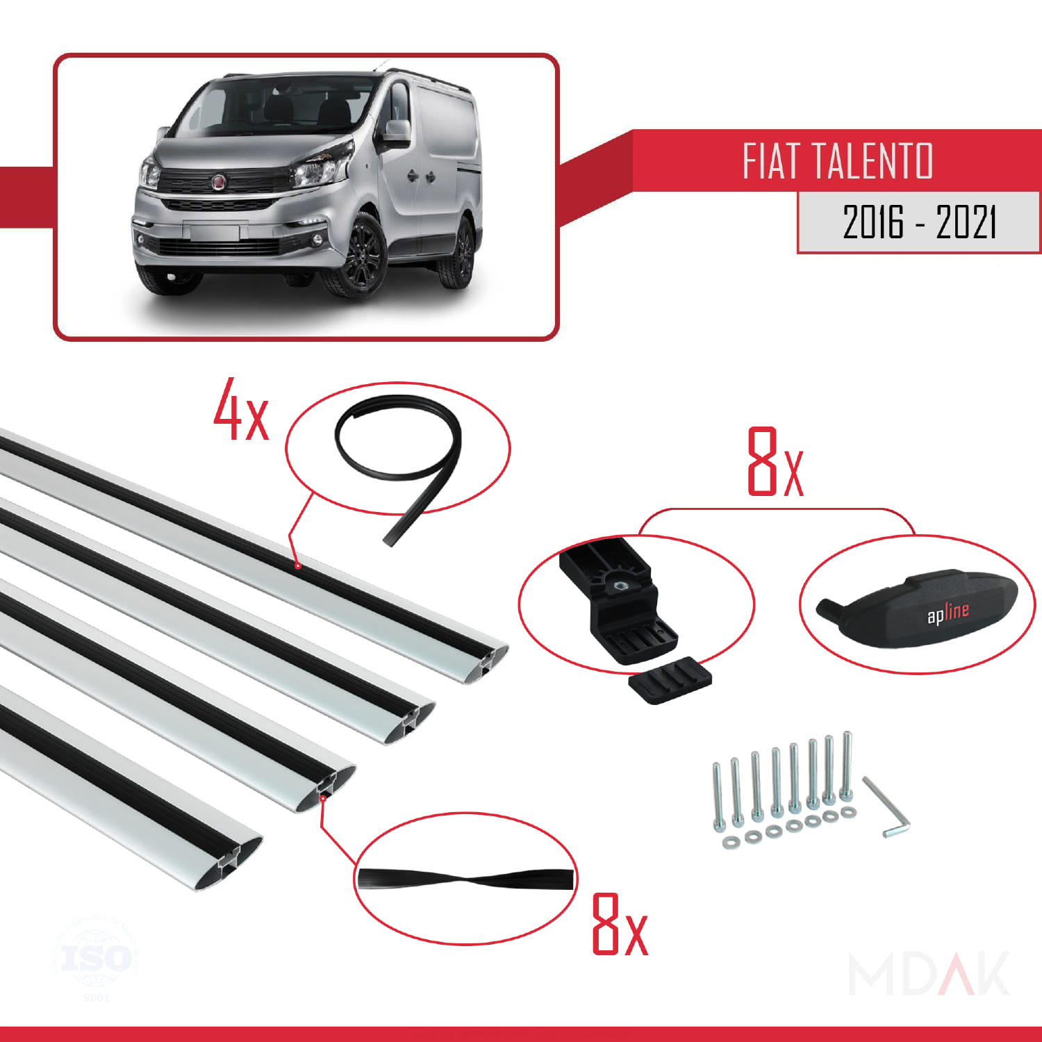 Fiat Talento 2016-2021 Arası ile Uyumlu BASIC Model Ara Atkı Tavan Barı Gri 4 Adet - Görsel 5