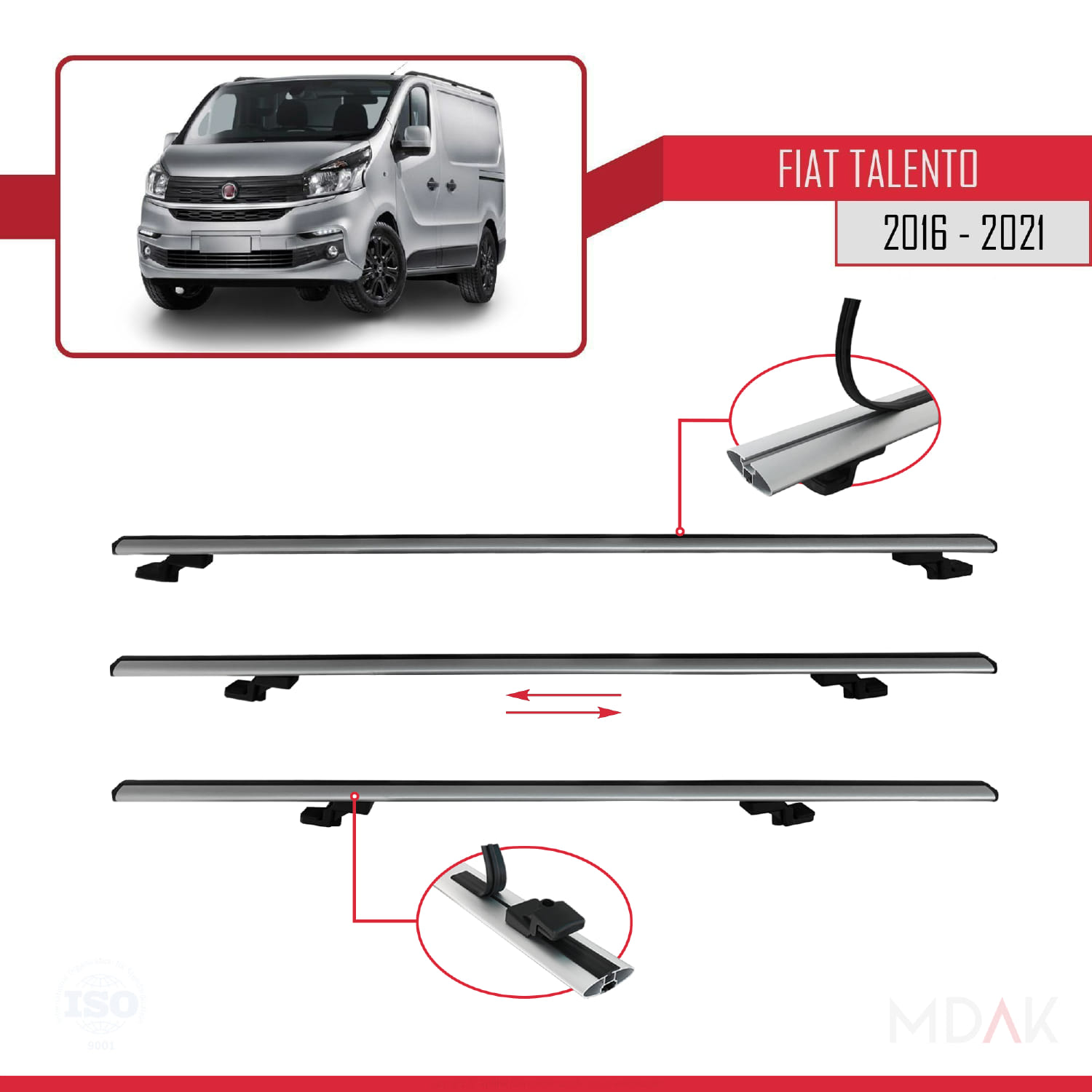 Fiat Talento 2016-2021 Arası ile Uyumlu BASIC Model Ara Atkı Tavan Barı Gri 2 Adet - Görsel 5