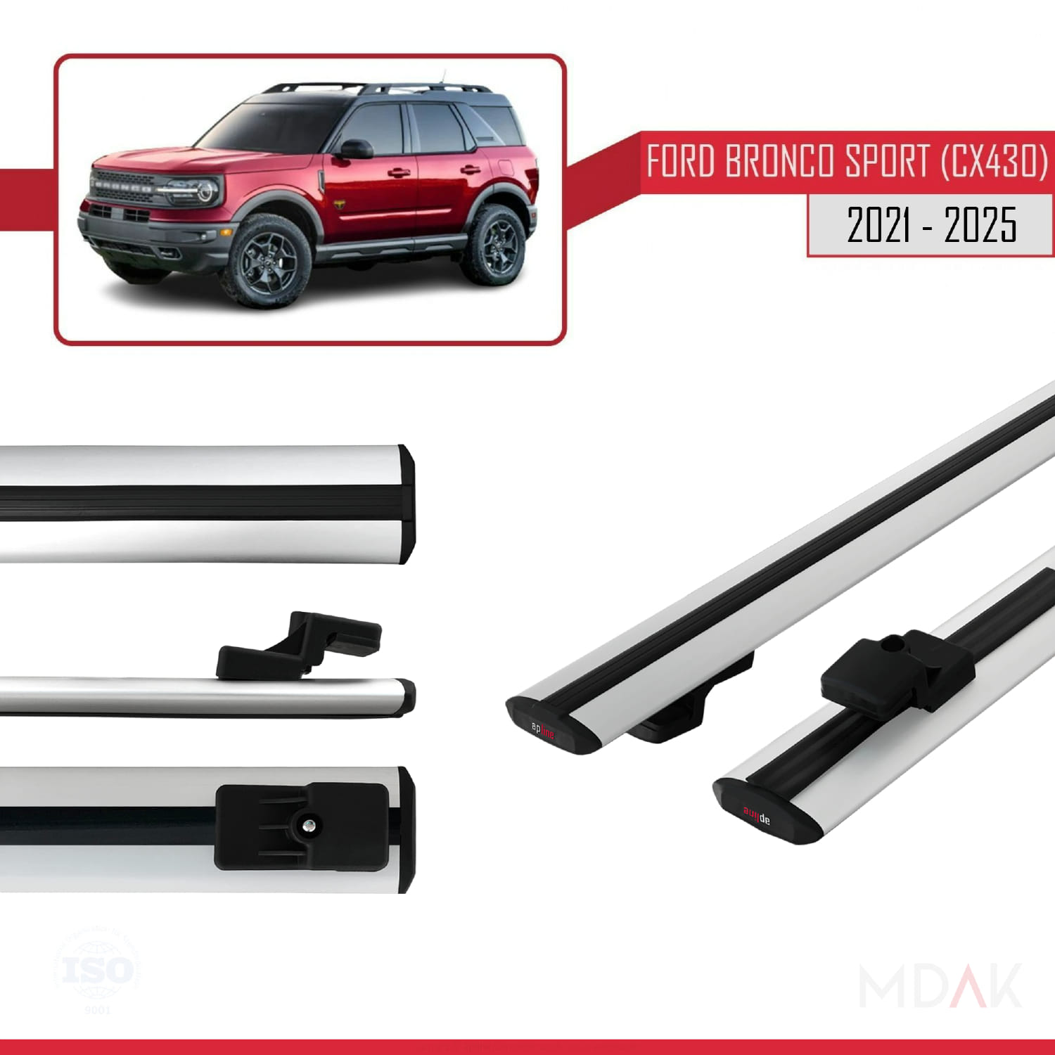 Ford Bronco Sport (CX430) 2021 ve Sonrası ile Uyumlu BASIC Model Ara Atkı Tavan Barı Gri 2 Adet - Görsel 3