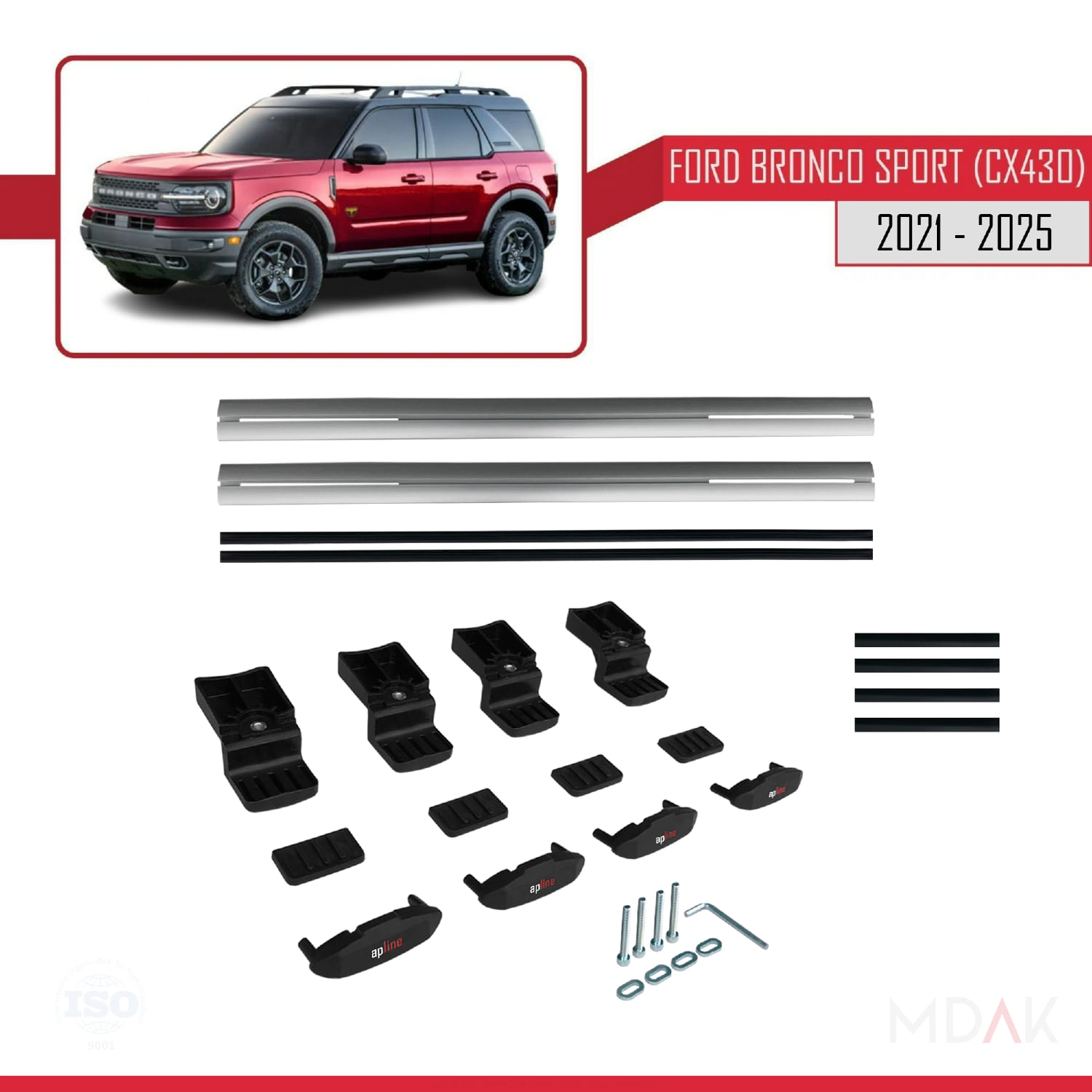 Ford Bronco Sport (CX430) 2021 ve Sonrası ile Uyumlu BASIC Model Ara Atkı Tavan Barı Gri 2 Adet - Görsel 6