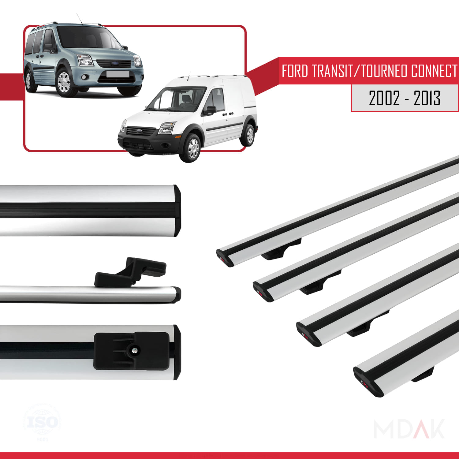 Ford Transit/Tourneo Connect 2002-2013 Arası ile Uyumlu BASIC Model Ara Atkı Tavan Barı Gri 4 Adet - Görsel 3