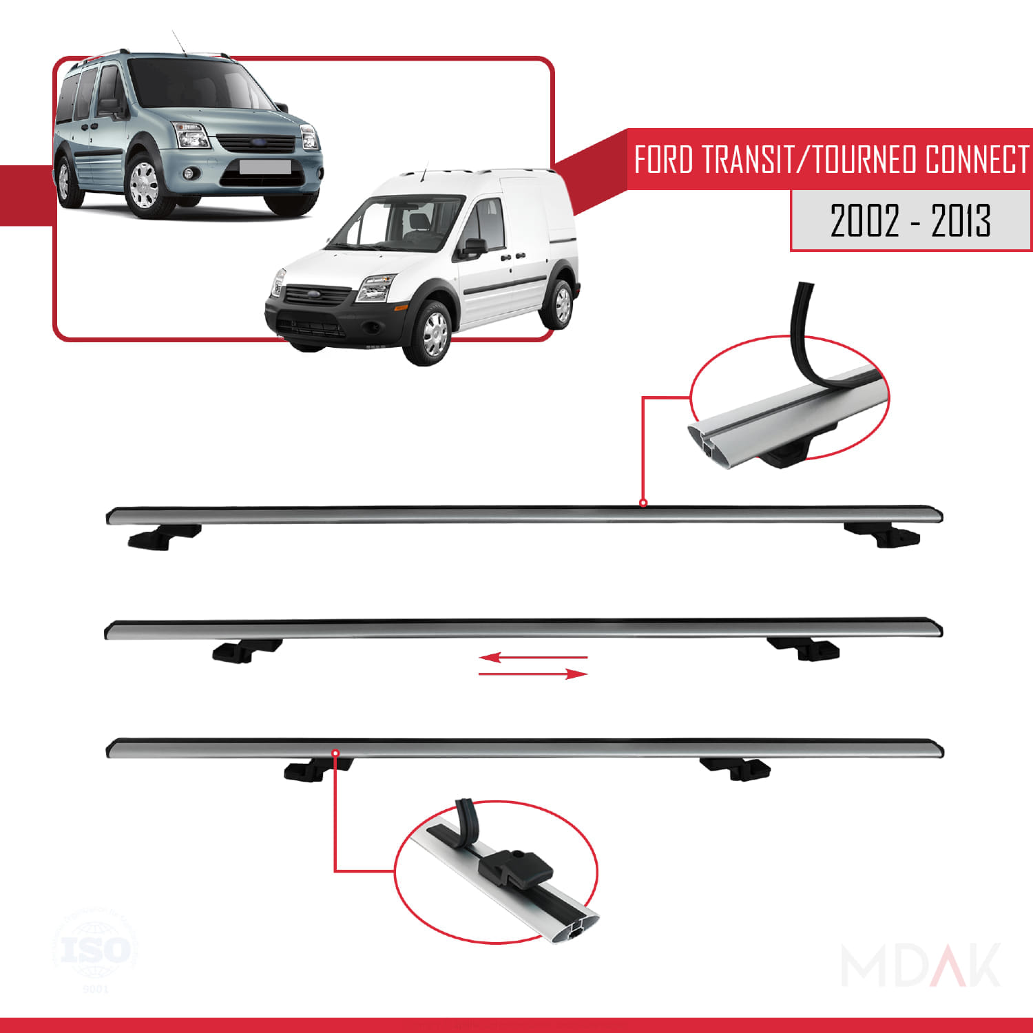 Ford Transit/Tourneo Connect 2002-2013 Arası ile Uyumlu BASIC Model Ara Atkı Tavan Barı Gri 4 Adet - Görsel 4