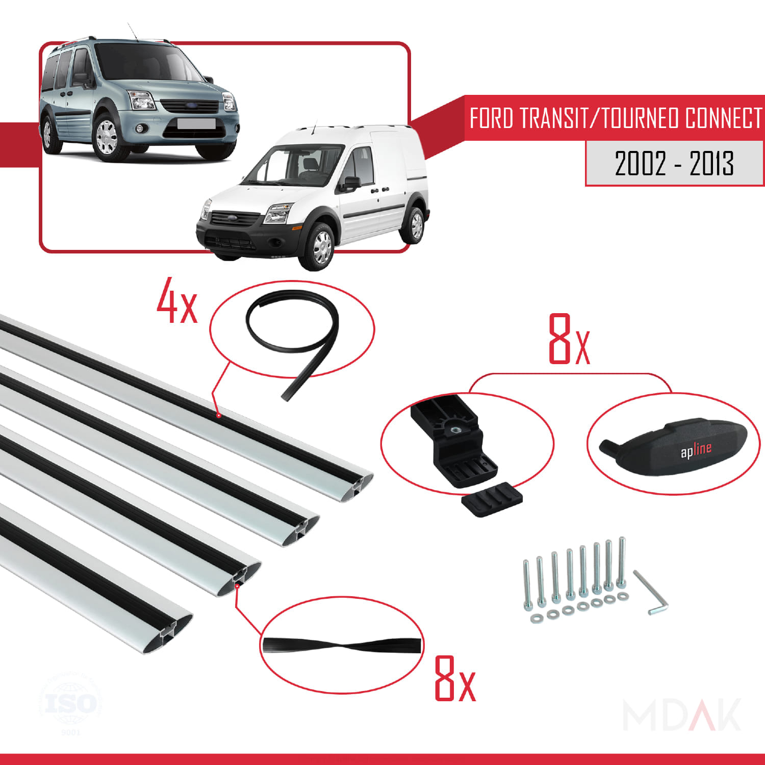 Ford Transit/Tourneo Connect 2002-2013 Arası ile Uyumlu BASIC Model Ara Atkı Tavan Barı Gri 4 Adet - Görsel 5