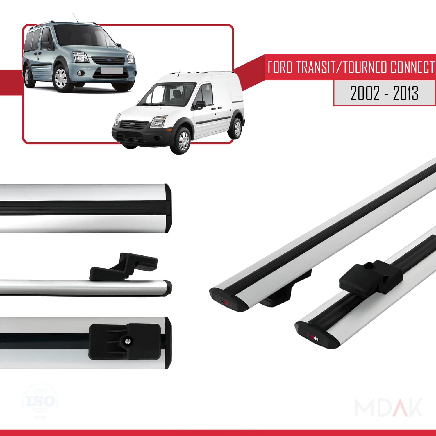 Ford Transit/Tourneo Connect 2002-2013 Arası ile Uyumlu BASIC Model Ara Atkı Tavan Barı Gri 2 Adet - Görsel 3