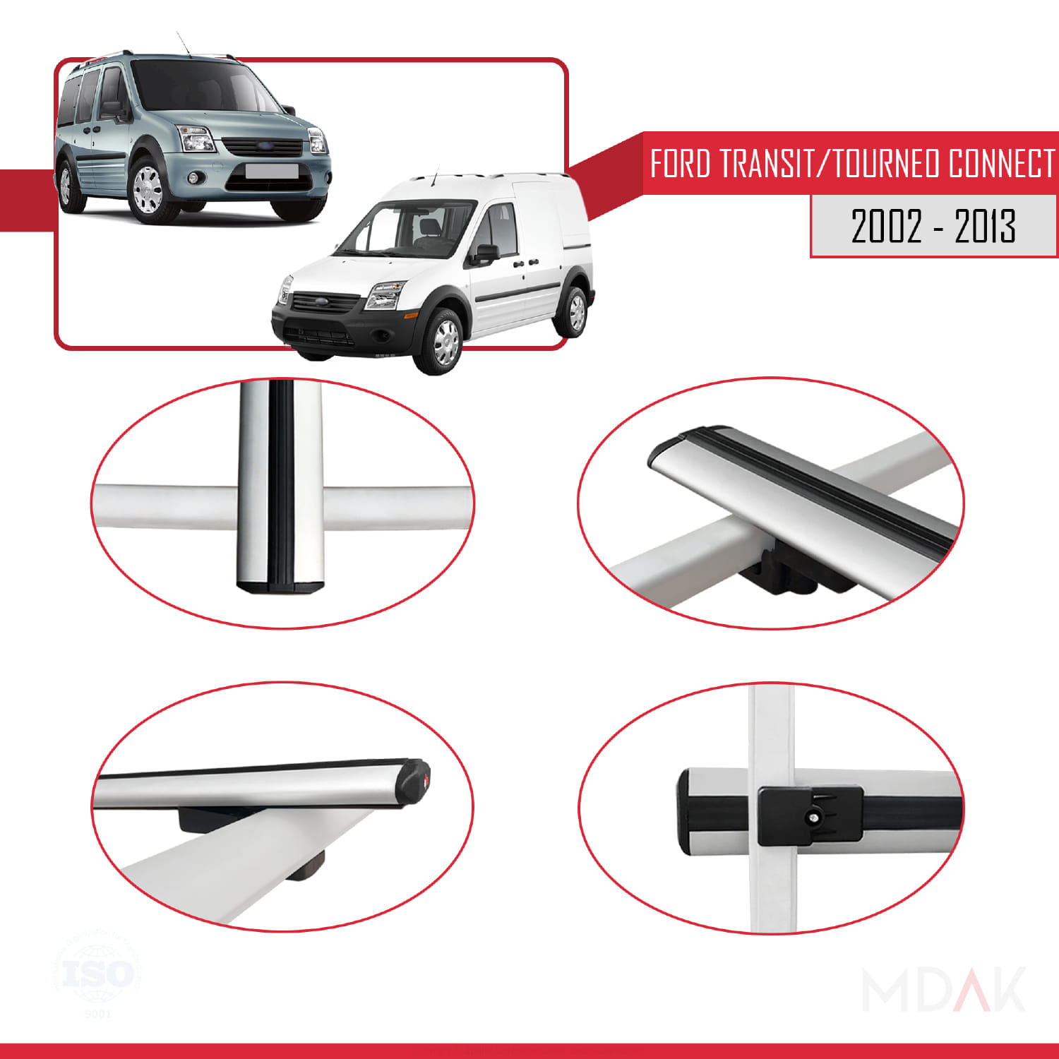 Ford Transit/Tourneo Connect 2002-2013 Arası ile Uyumlu BASIC Model Ara Atkı Tavan Barı Gri 2 Adet - Görsel 4