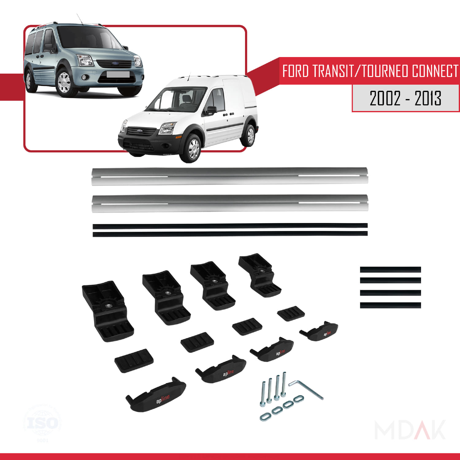 Ford Transit/Tourneo Connect 2002-2013 Arası ile Uyumlu BASIC Model Ara Atkı Tavan Barı Gri 2 Adet - Görsel 6