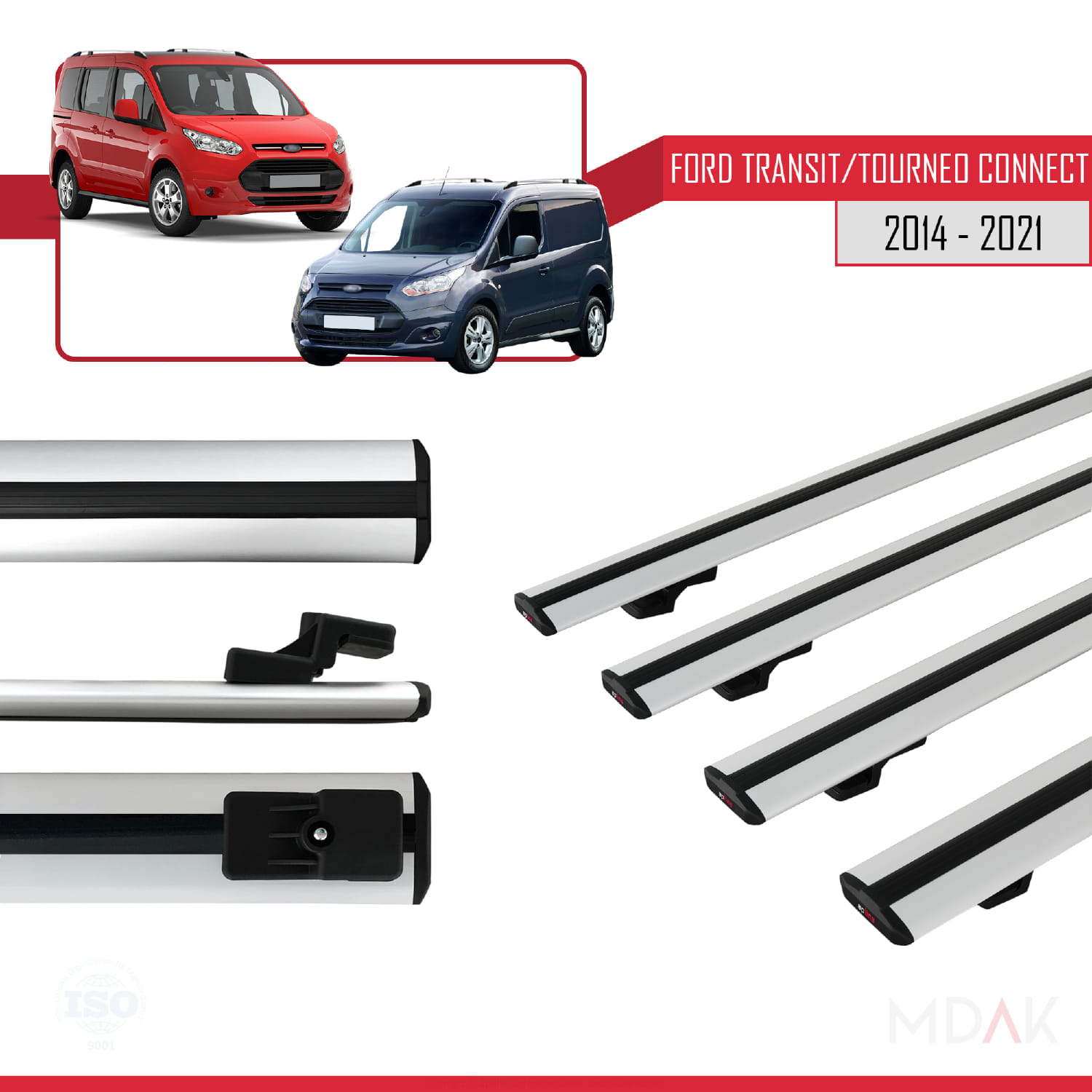 Ford Transit/Tourneo Connect 2 2014-2021 Arası ile Uyumlu BASIC Model Ara Atkı Tavan Barı Gri 4 Adet - Görsel 3