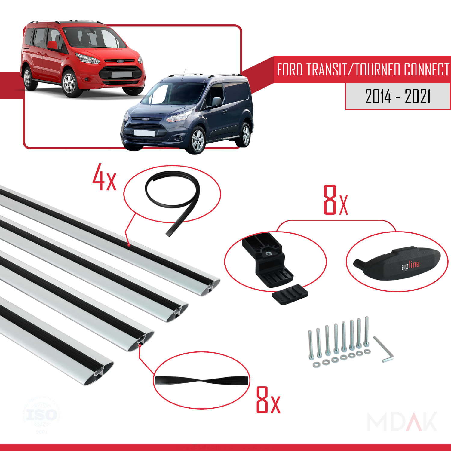 Ford Transit/Tourneo Connect 2 2014-2021 Arası ile Uyumlu BASIC Model Ara Atkı Tavan Barı Gri 4 Adet - Görsel 5