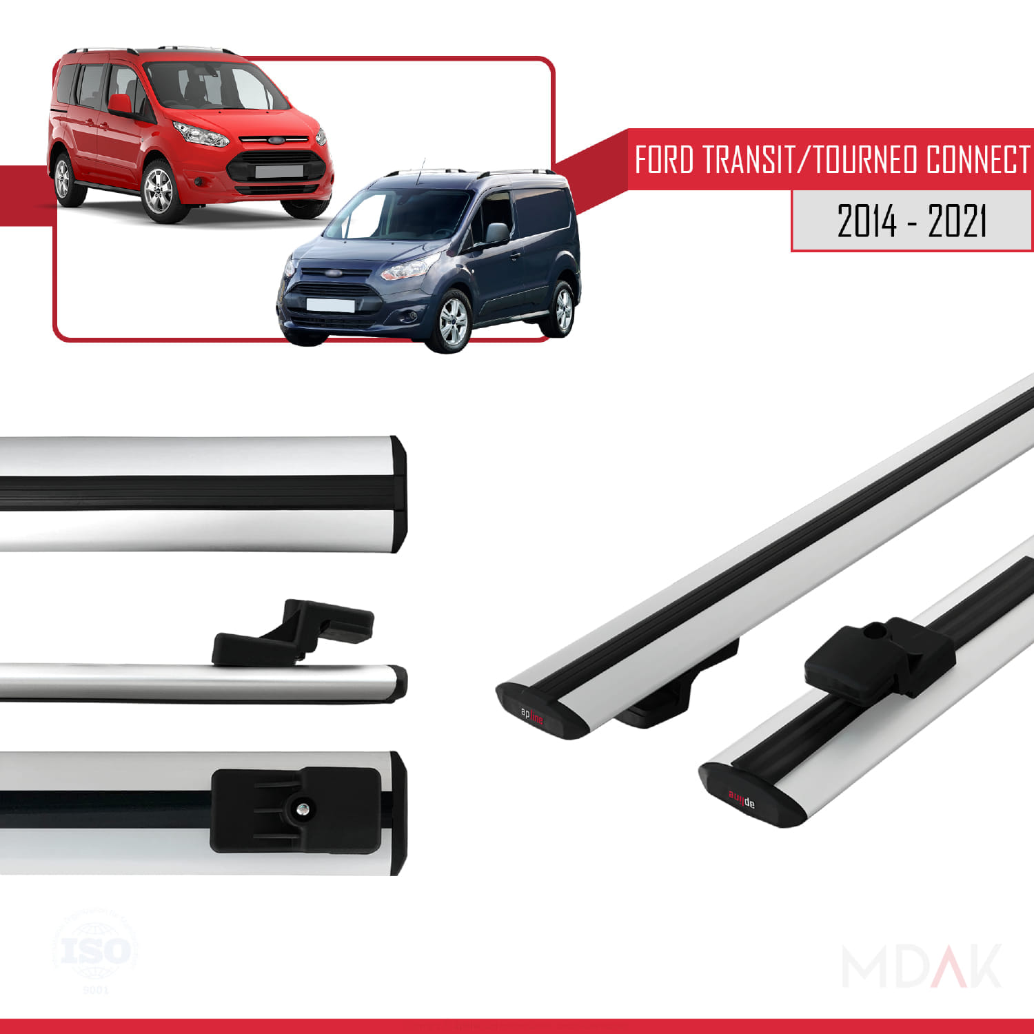 Ford Transit/Tourneo Connect 2 2014-2021 Arası ile Uyumlu BASIC Model Ara Atkı Tavan Barı Gri 2 Adet - Görsel 3