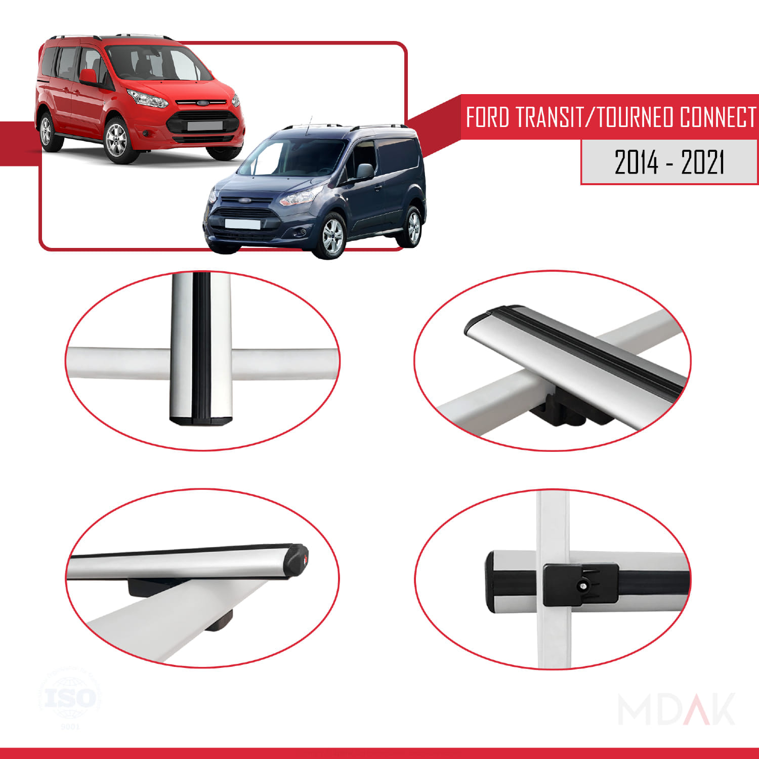 Ford Transit/Tourneo Connect 2 2014-2021 Arası ile Uyumlu BASIC Model Ara Atkı Tavan Barı Gri 2 Adet - Görsel 4
