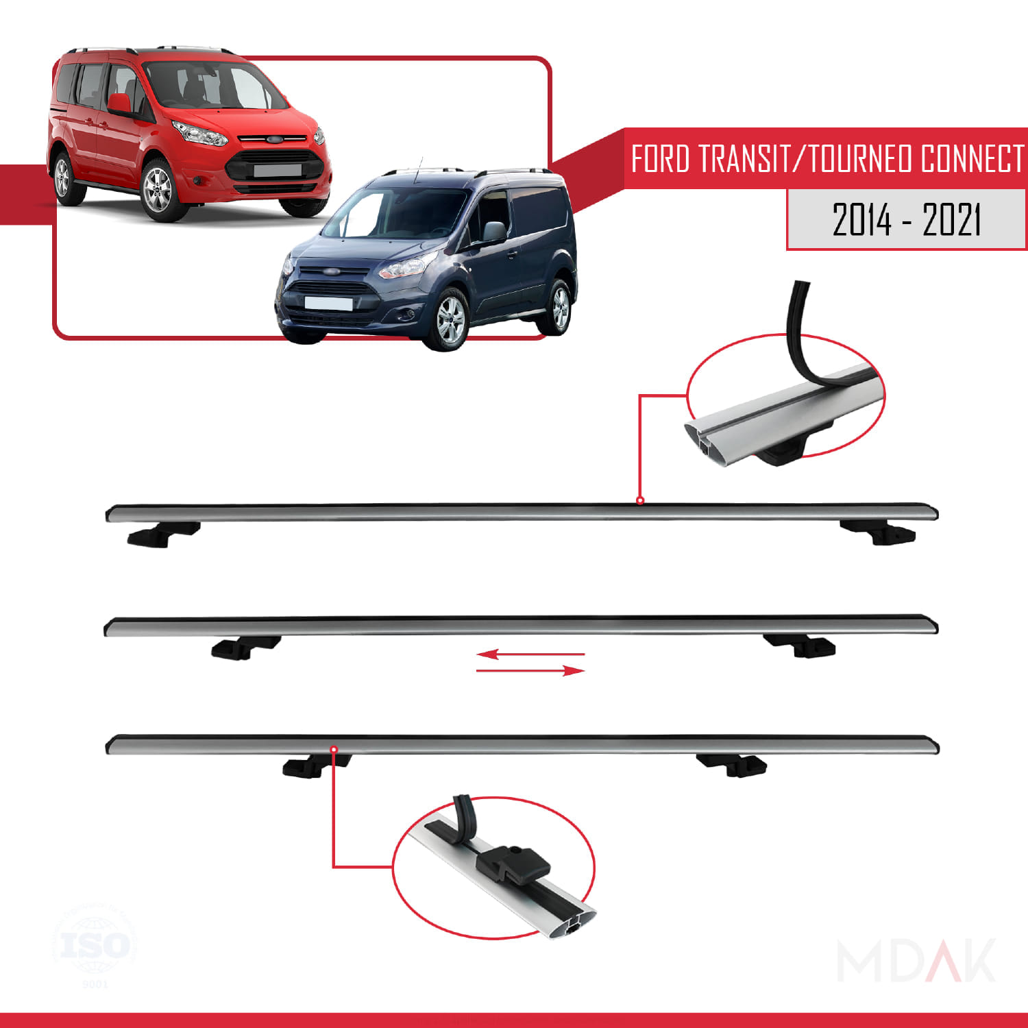 Ford Transit/Tourneo Connect 2 2014-2021 Arası ile Uyumlu BASIC Model Ara Atkı Tavan Barı Gri 2 Adet - Görsel 5