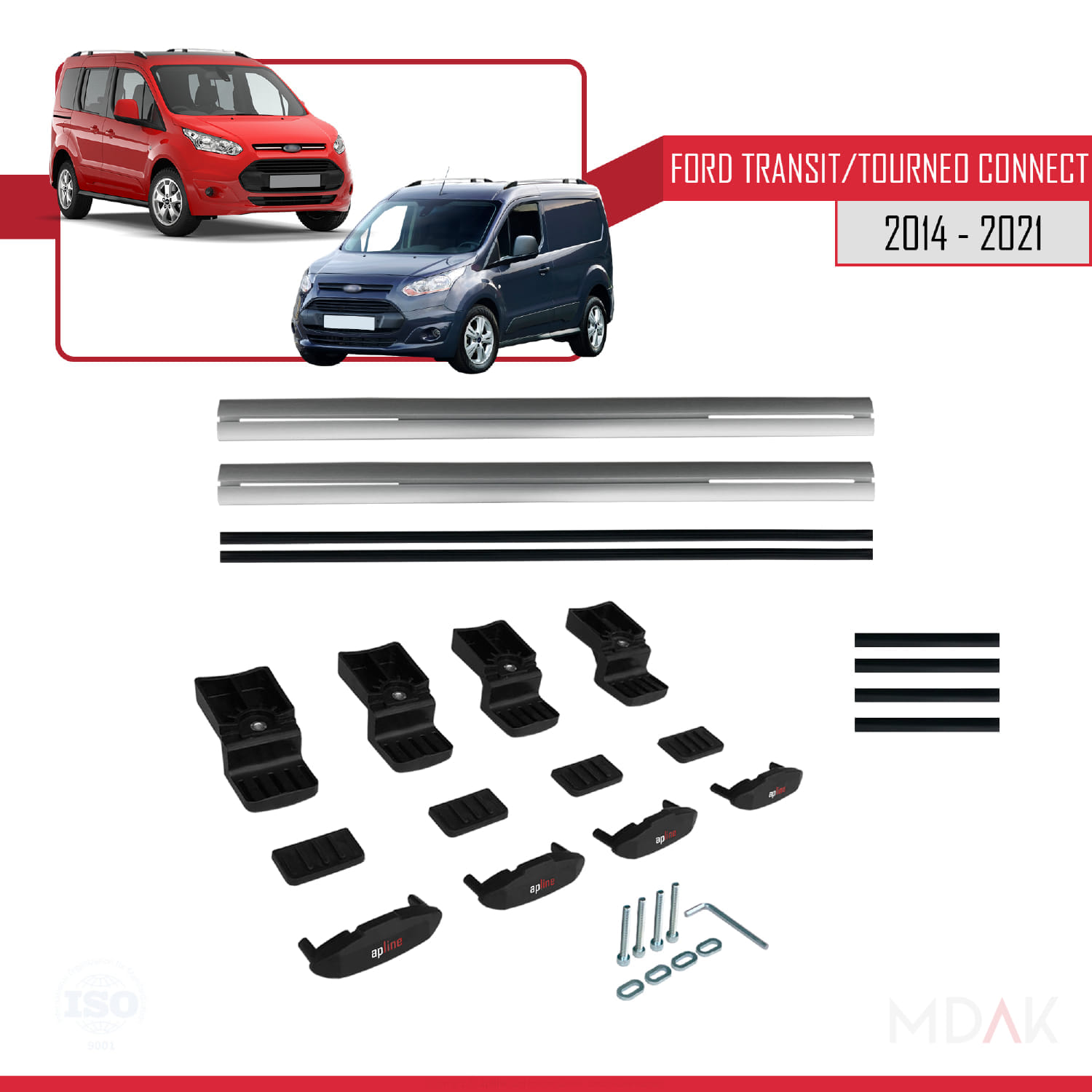 Ford Transit/Tourneo Connect 2 2014-2021 Arası ile Uyumlu BASIC Model Ara Atkı Tavan Barı Gri 2 Adet - Görsel 6