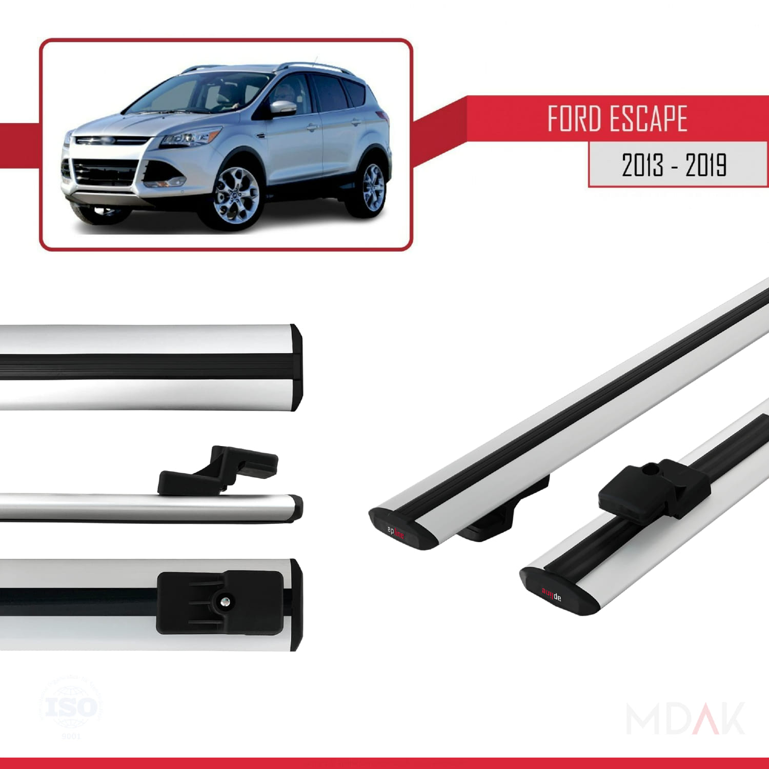 Ford Escape 3 2013-2019 Arası ile Uyumlu BASIC Model Ara Atkı Tavan Barı Gri 2 Adet - Görsel 3