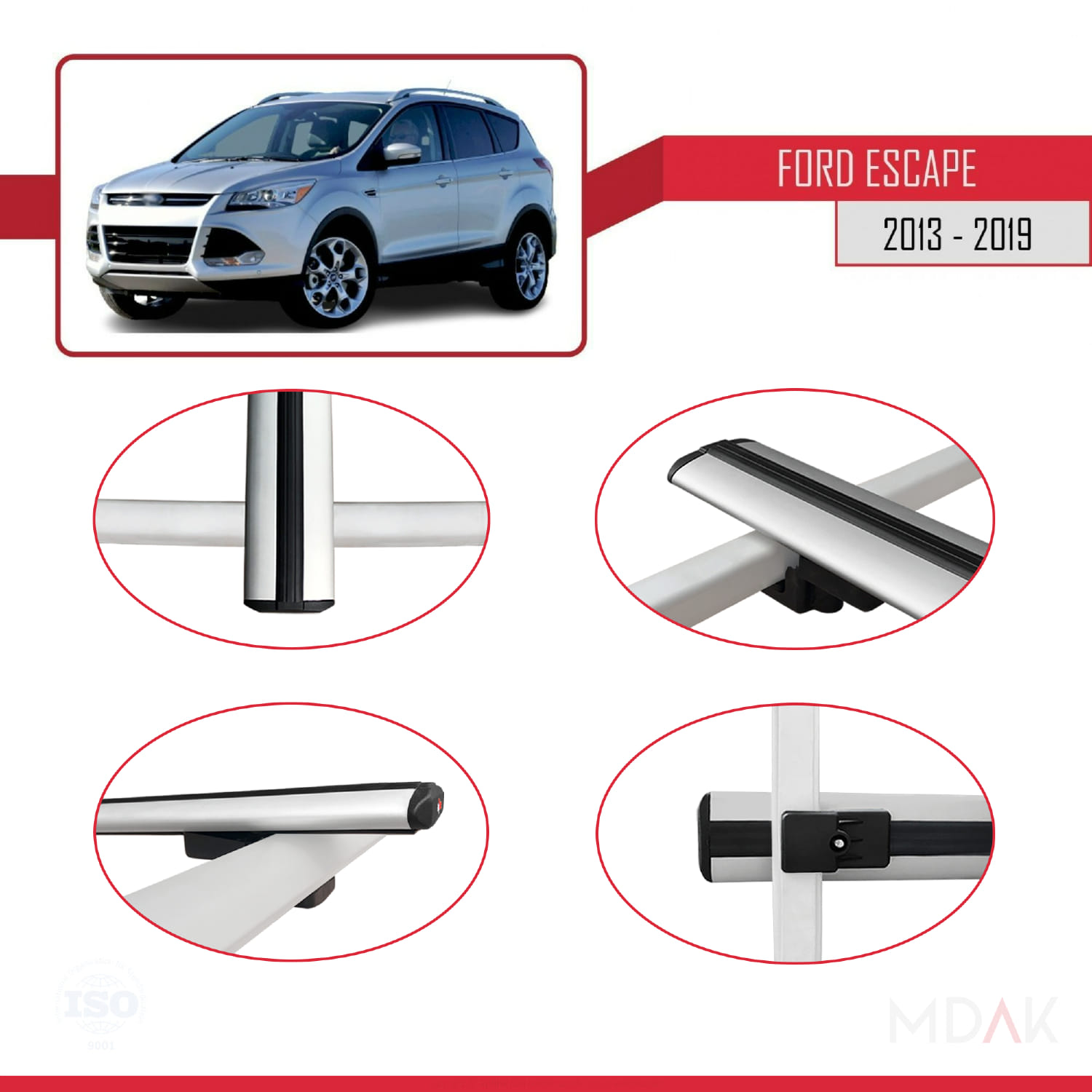 Ford Escape 3 2013-2019 Arası ile Uyumlu BASIC Model Ara Atkı Tavan Barı Gri 2 Adet - Görsel 4