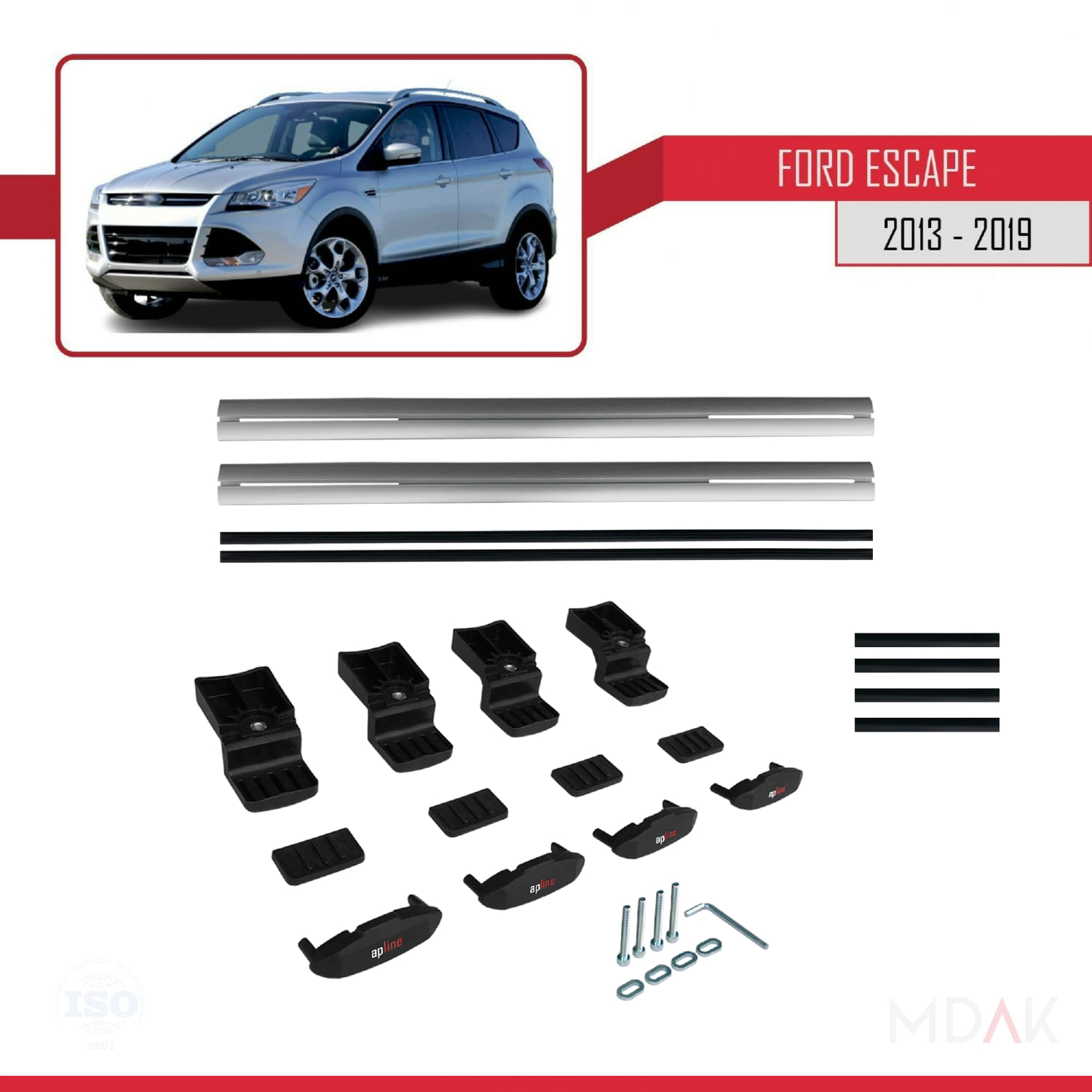 Ford Escape 3 2013-2019 Arası ile Uyumlu BASIC Model Ara Atkı Tavan Barı Gri 2 Adet - Görsel 6