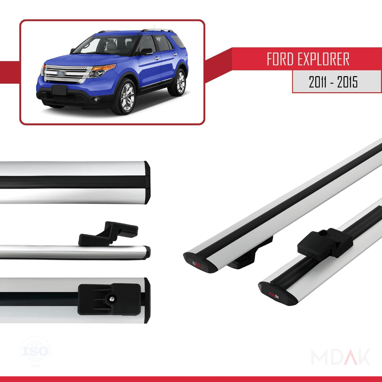 Ford Explorer 5 (U502) Pre-Facelift 2011-2015 Arası ile Uyumlu BASIC Model Ara Atkı Tavan Barı Gri 2 Adet - Görsel 3