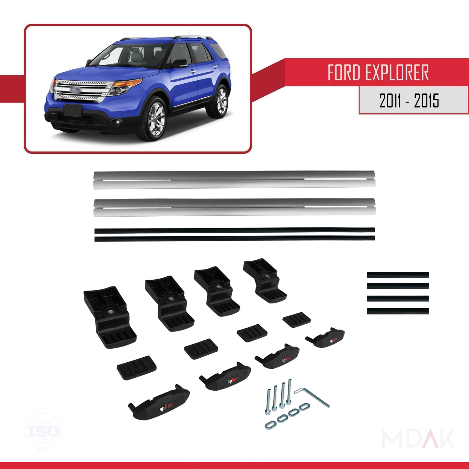 Ford Explorer 5 (U502) Pre-Facelift 2011-2015 Arası ile Uyumlu BASIC Model Ara Atkı Tavan Barı Gri 2 Adet - Görsel 6