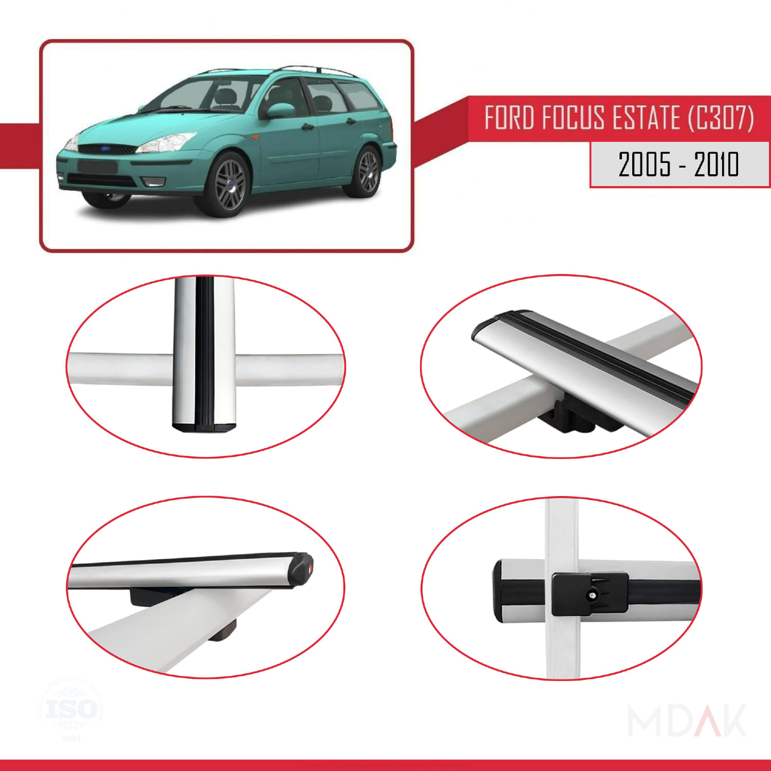 Ford Focus 2 (C307) SW 2005-2010 Arası ile Uyumlu BASIC Model Ara Atkı Tavan Barı Gri 2 Adet - Görsel 4