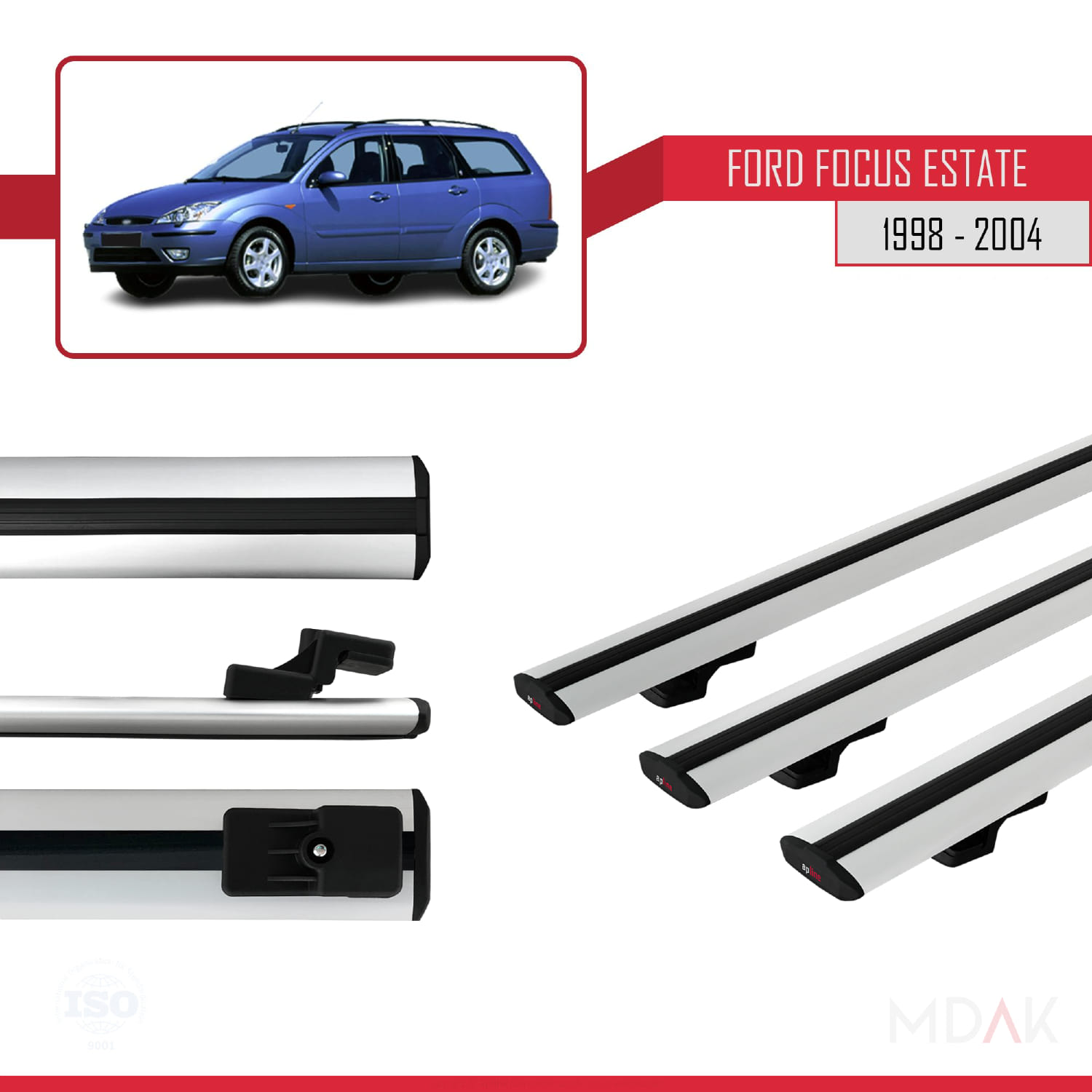 Ford Focus (C170) SW 1998-2004 Arası ile Uyumlu BASIC Model Ara Atkı Tavan Barı Gri 3 Adet - Görsel 3