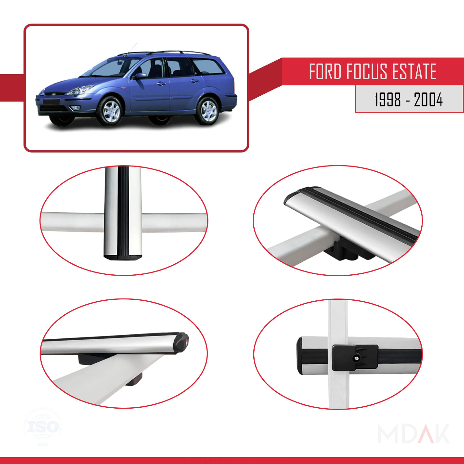 Ford Focus (C170) SW 1998-2004 Arası ile Uyumlu BASIC Model Ara Atkı Tavan Barı Gri 3 Adet - Görsel 4