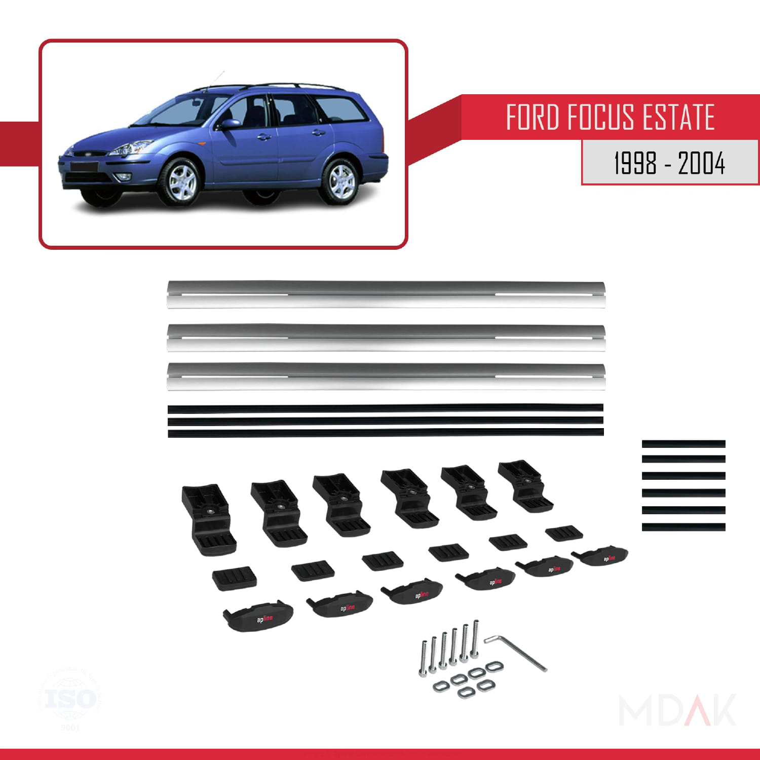 Ford Focus (C170) SW 1998-2004 Arası ile Uyumlu BASIC Model Ara Atkı Tavan Barı Gri 3 Adet - Görsel 6