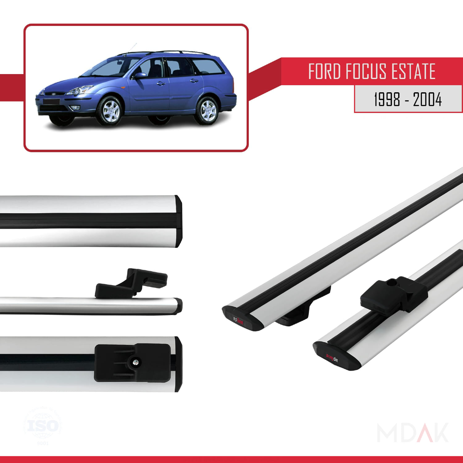 Ford Focus (C170) SW 1998-2004 Arası ile Uyumlu BASIC Model Ara Atkı Tavan Barı Gri 2 Adet - Görsel 3