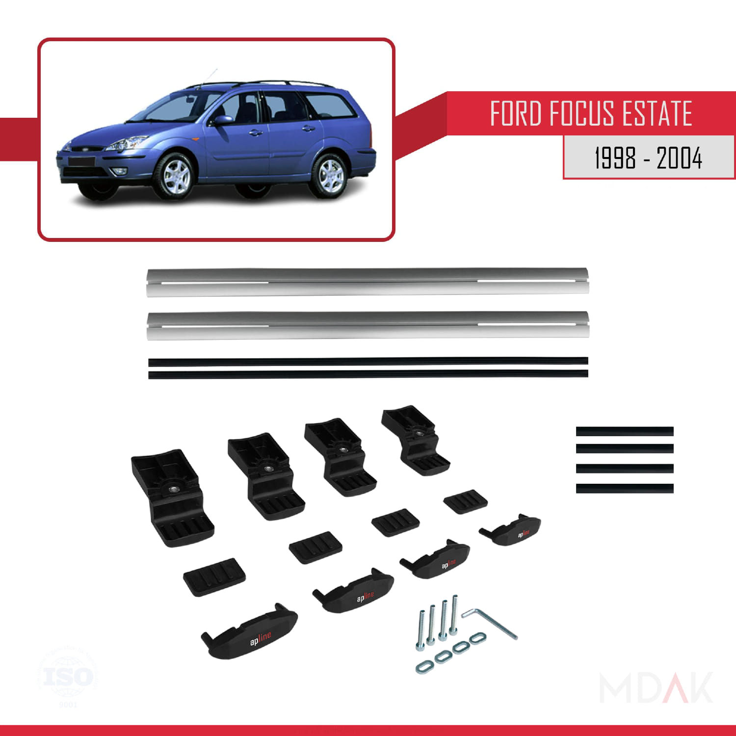 Ford Focus (C170) SW 1998-2004 Arası ile Uyumlu BASIC Model Ara Atkı Tavan Barı Gri 2 Adet - Görsel 6