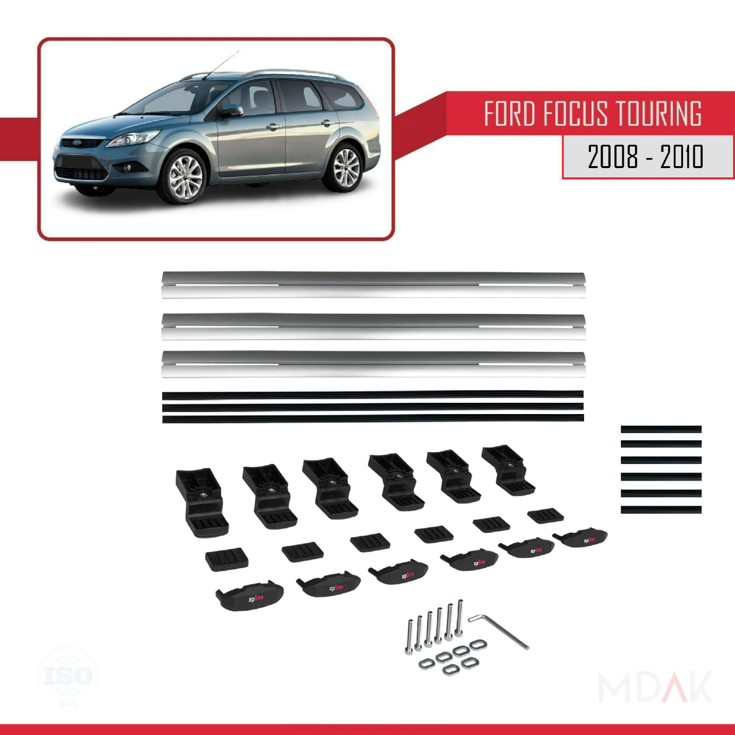 Ford Focus 2 (C307) Turnier 2008-2010 Arası ile Uyumlu BASIC Model Ara Atkı Tavan Barı Gri 3 Adet - Görsel 6