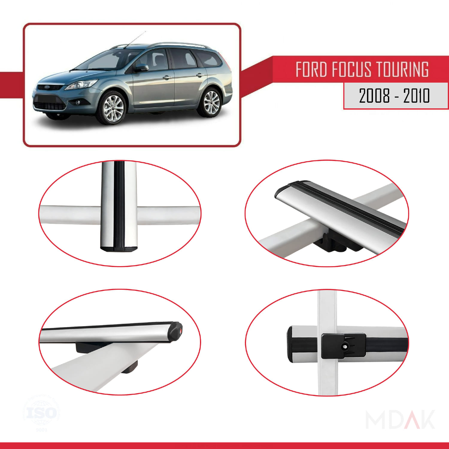 Ford Focus 2 (C307) Turnier 2008-2010 Arası ile Uyumlu BASIC Model Ara Atkı Tavan Barı Gri 2 Adet - Görsel 4