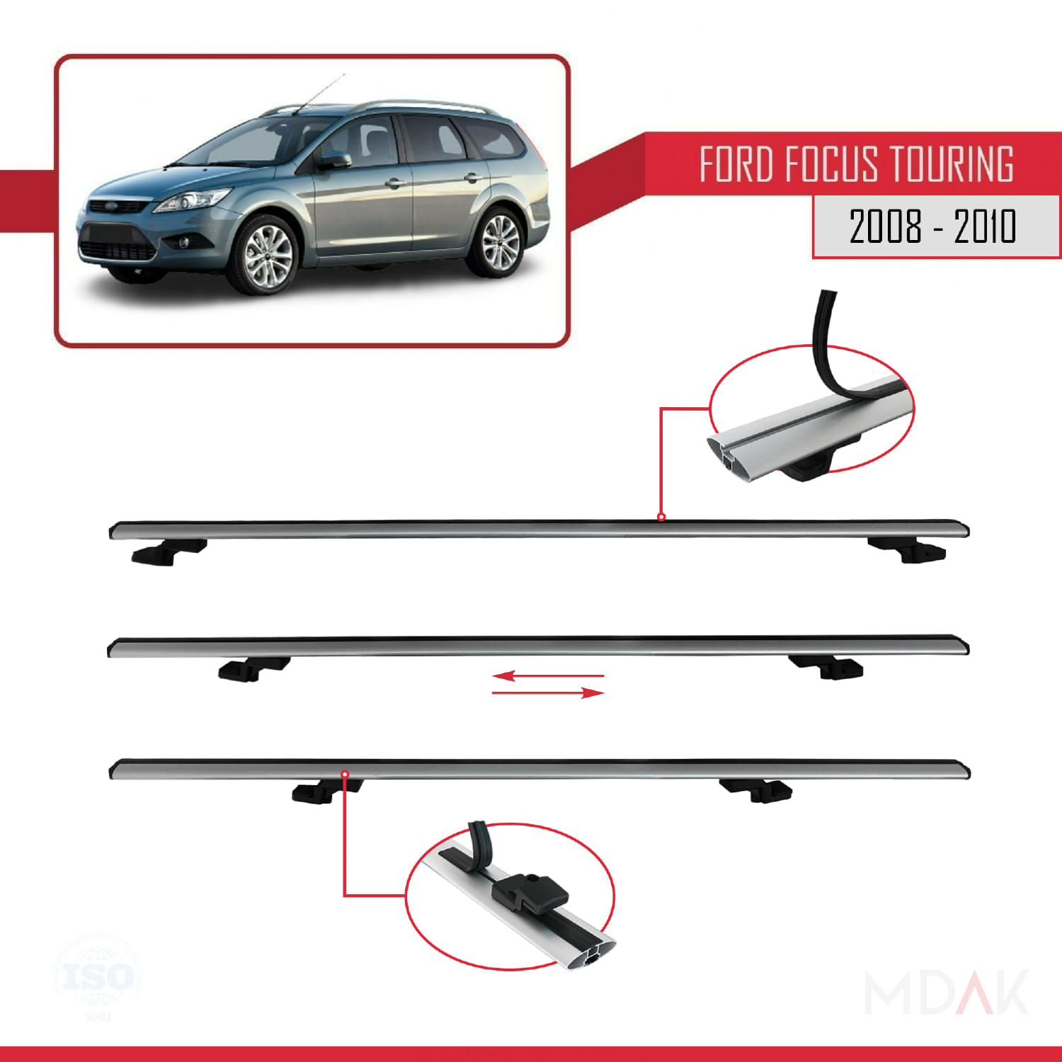 Ford Focus 2 (C307) Turnier 2008-2010 Arası ile Uyumlu BASIC Model Ara Atkı Tavan Barı Gri 2 Adet - Görsel 5