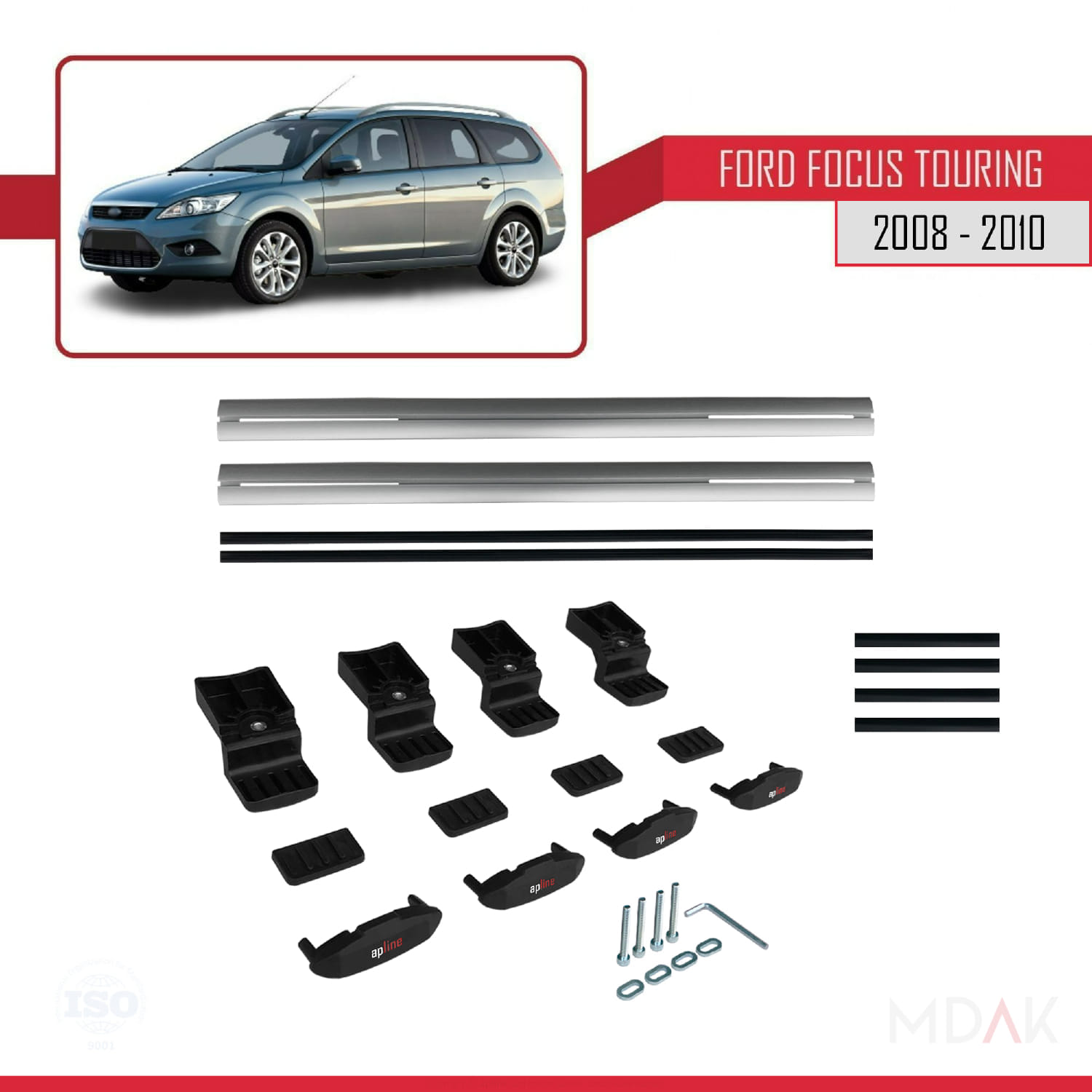 Ford Focus 2 (C307) Turnier 2008-2010 Arası ile Uyumlu BASIC Model Ara Atkı Tavan Barı Gri 2 Adet - Görsel 6